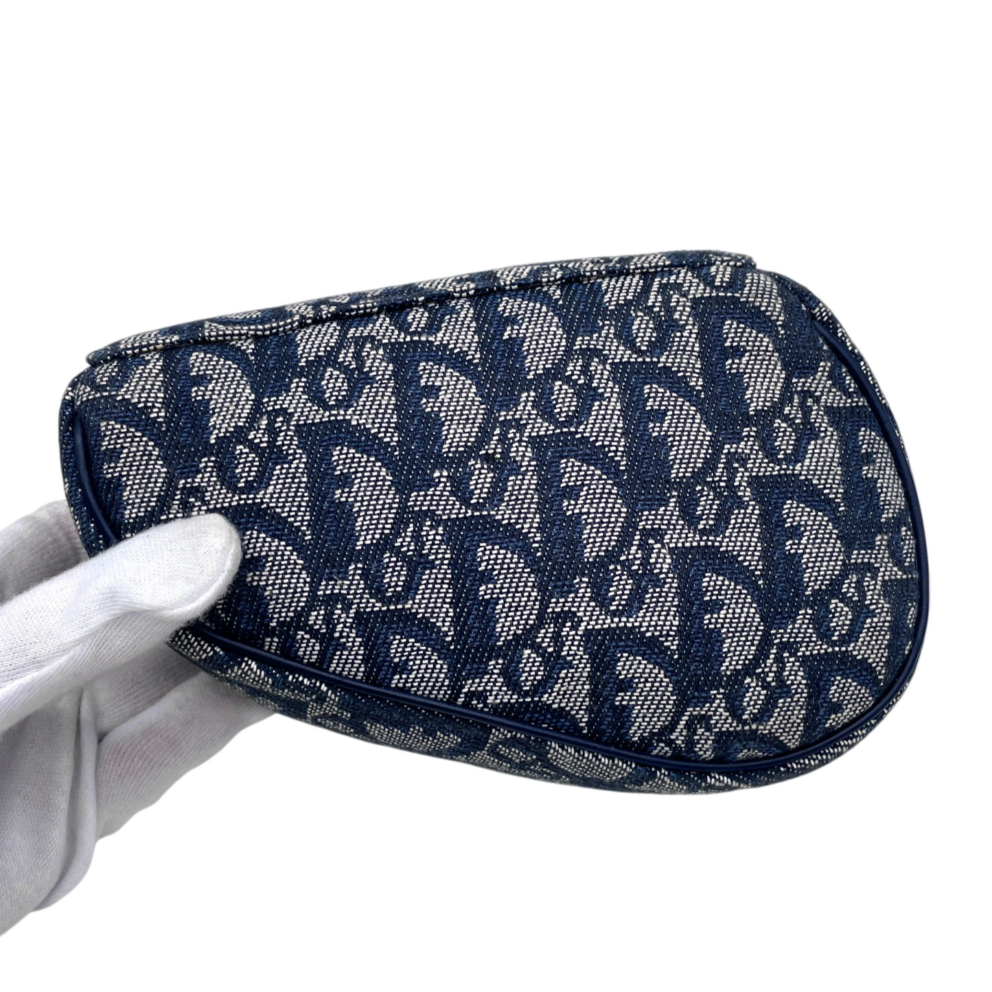 CHRISTIAN DIOR 2000 Trotter Canvas & Leather Saddle Clutch Pouch Navy/Gold