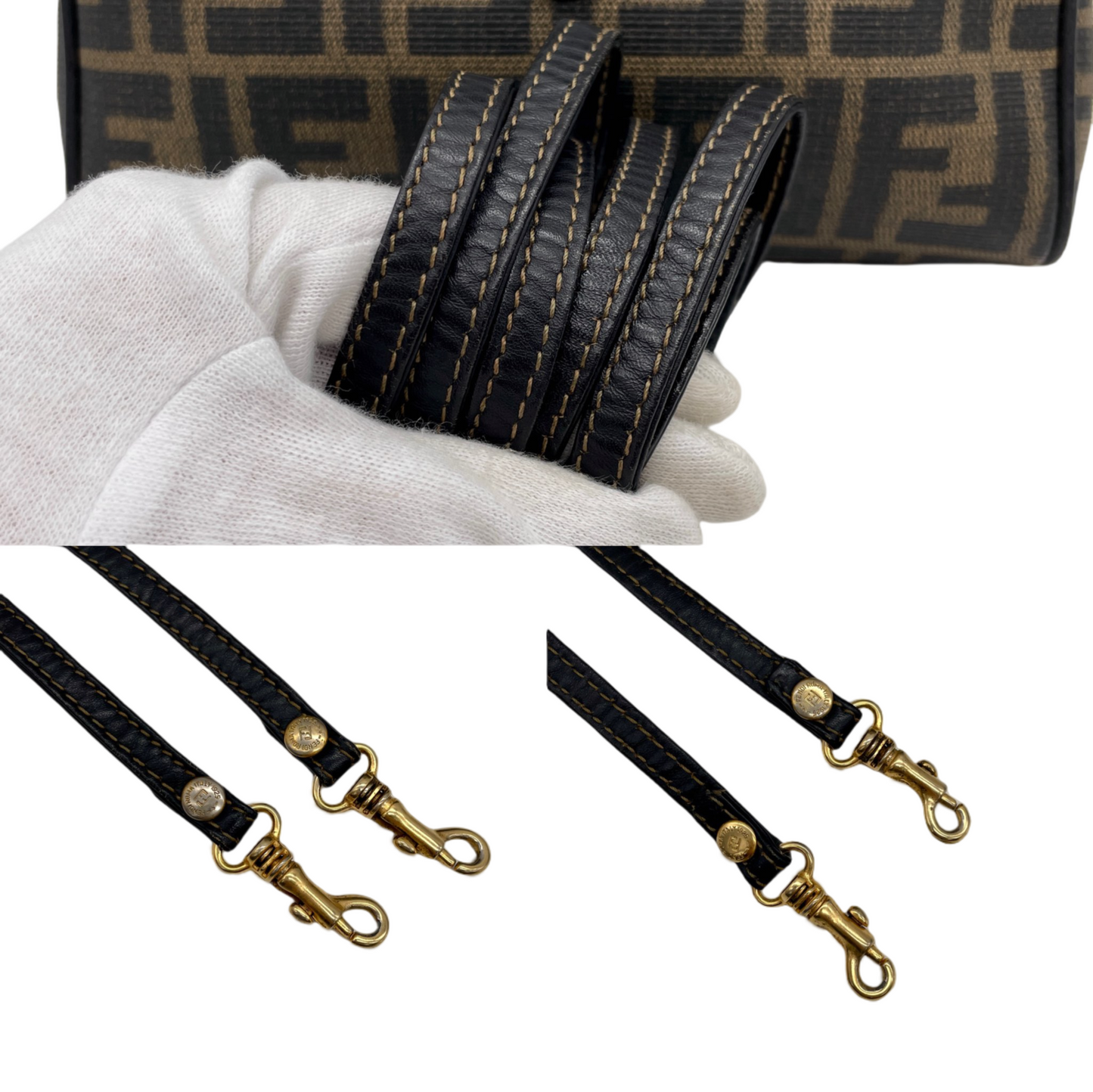 RARE☆☆☆FENDI Zucca PVC Mini Boston Handbag Khaki &amp; Black