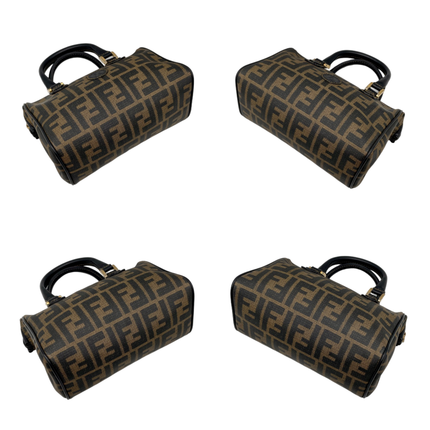 RARE☆☆☆FENDI Zucca PVC Mini Boston Handbag Khaki &amp; Black