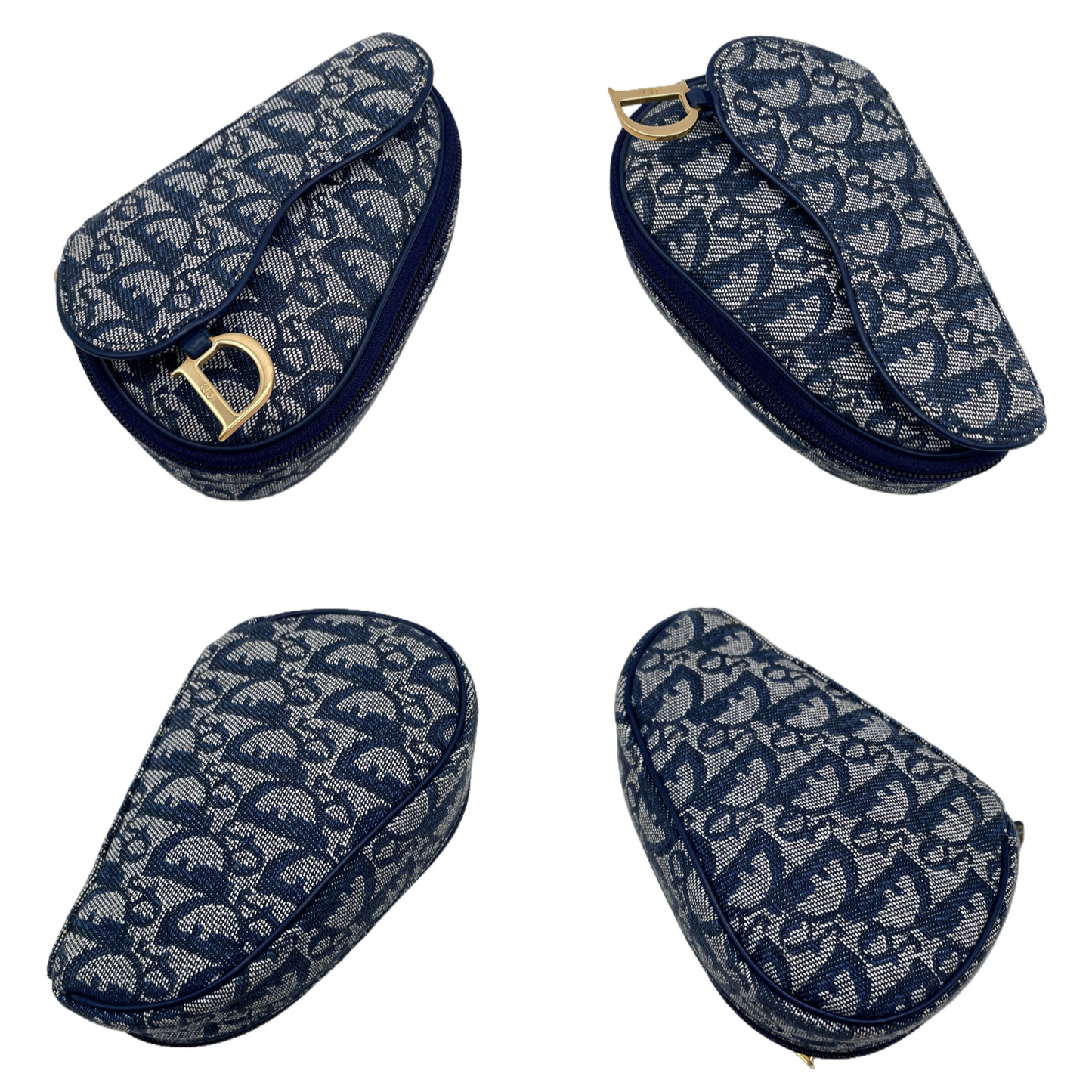 CHRISTIAN DIOR 2000 Trotter Canvas & Leather Saddle Clutch Pouch Navy/Gold