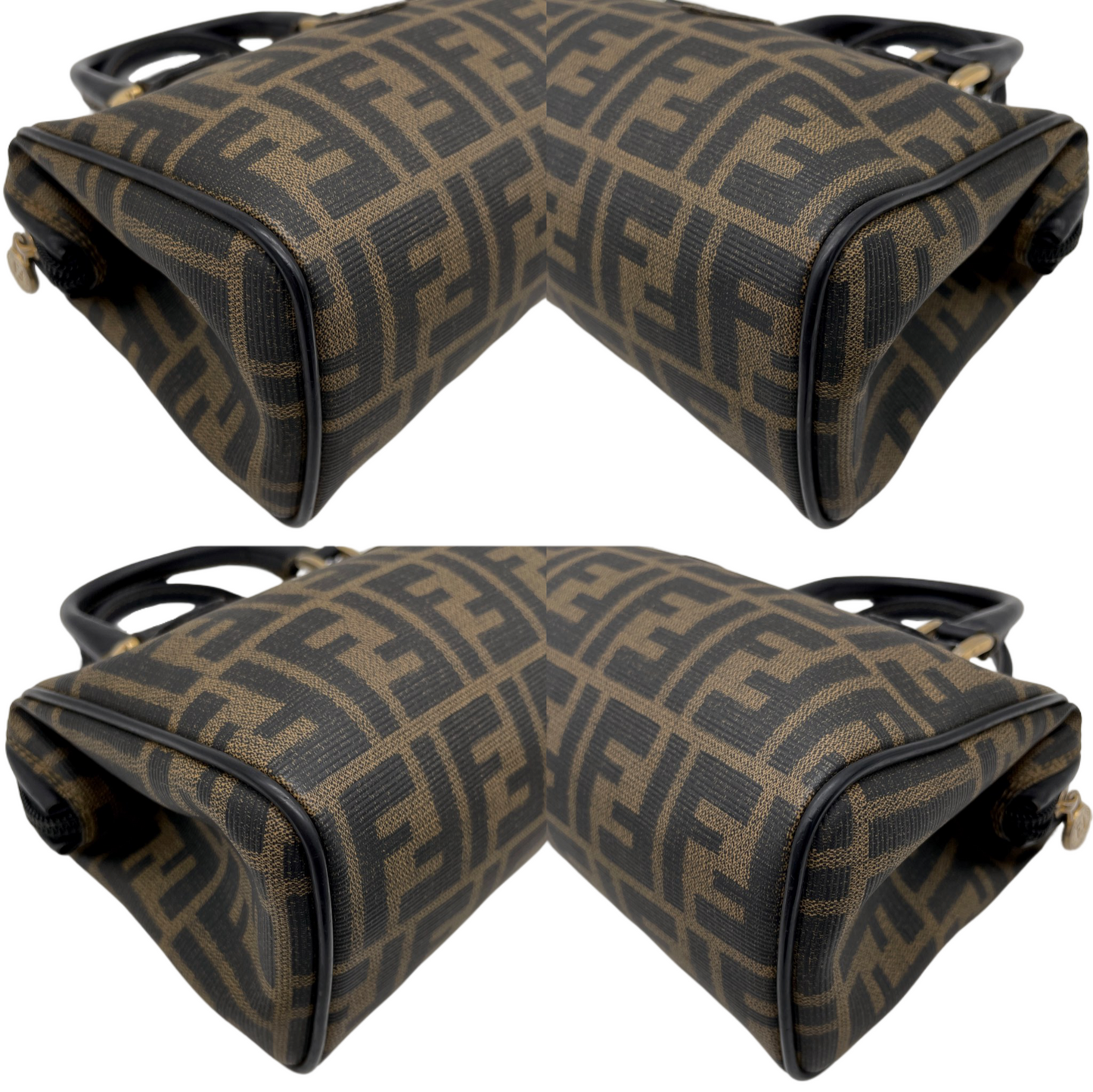 RARE☆☆☆FENDI Zucca PVC Mini Boston Handbag Khaki &amp; Black