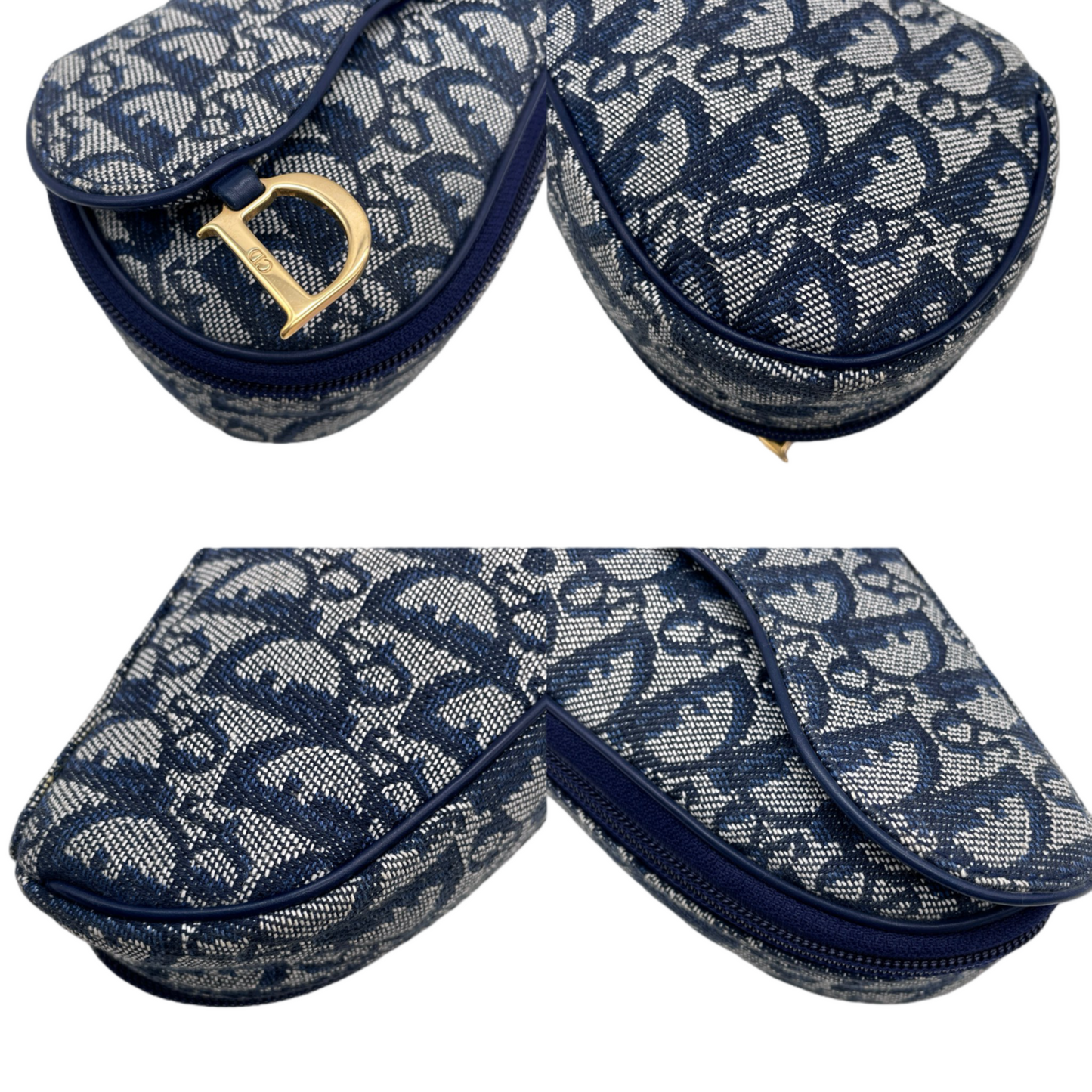 CHRISTIAN DIOR 2000 Trotter Canvas & Leather Saddle Clutch Pouch Navy/Gold