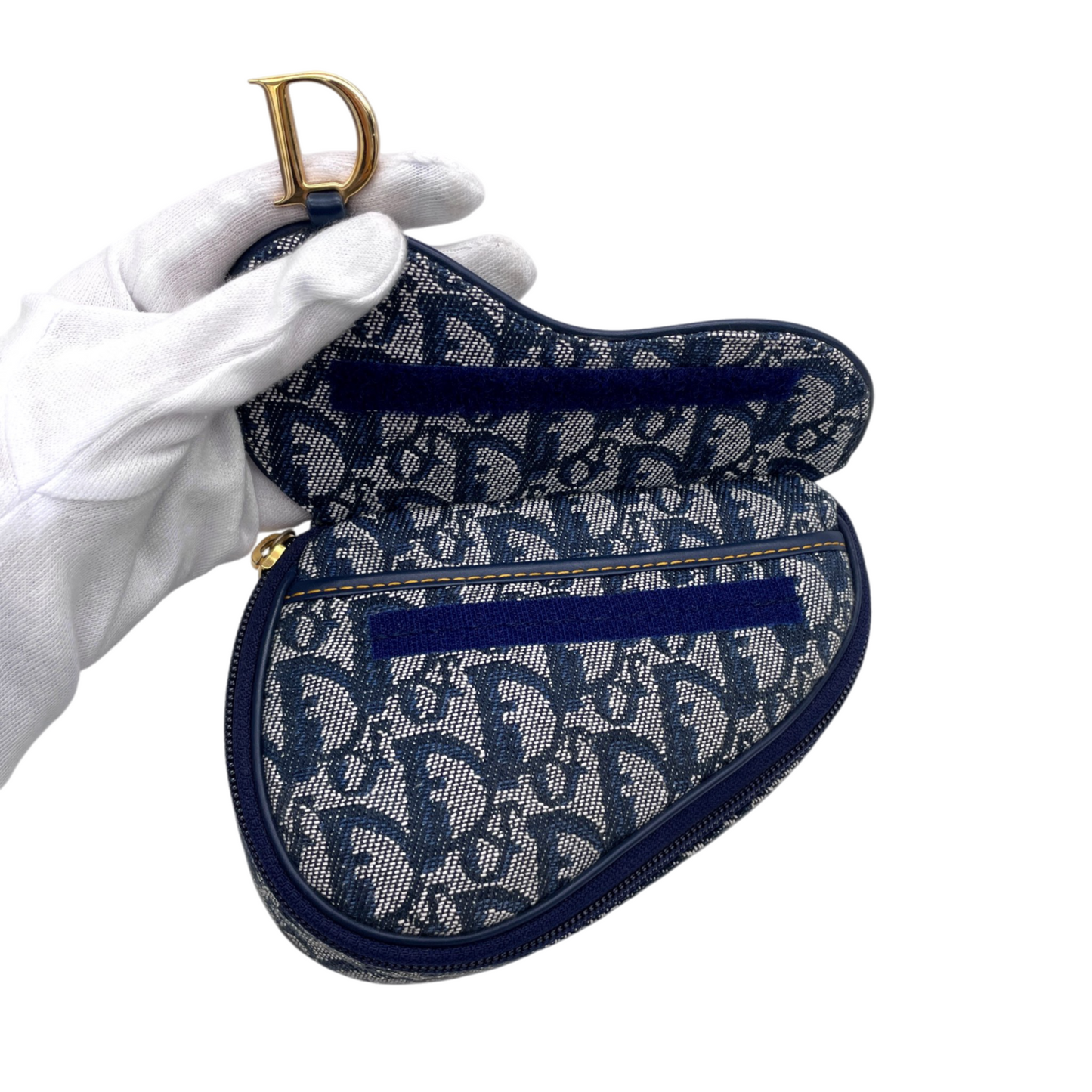 CHRISTIAN DIOR 2000 Trotter Canvas & Leather Saddle Clutch Pouch Navy/Gold