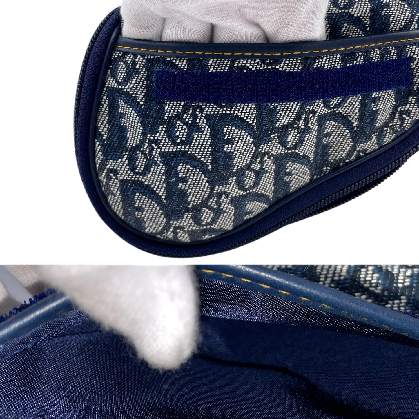 CHRISTIAN DIOR 2000 Trotter Canvas & Leather Saddle Clutch Pouch Navy/Gold