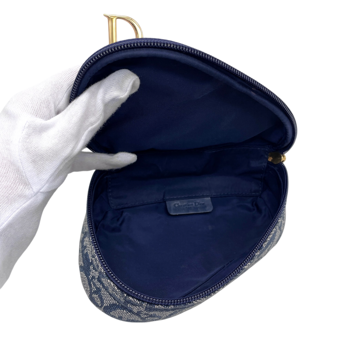 CHRISTIAN DIOR 2000 Trotter Canvas & Leather Saddle Clutch Pouch Navy/Gold