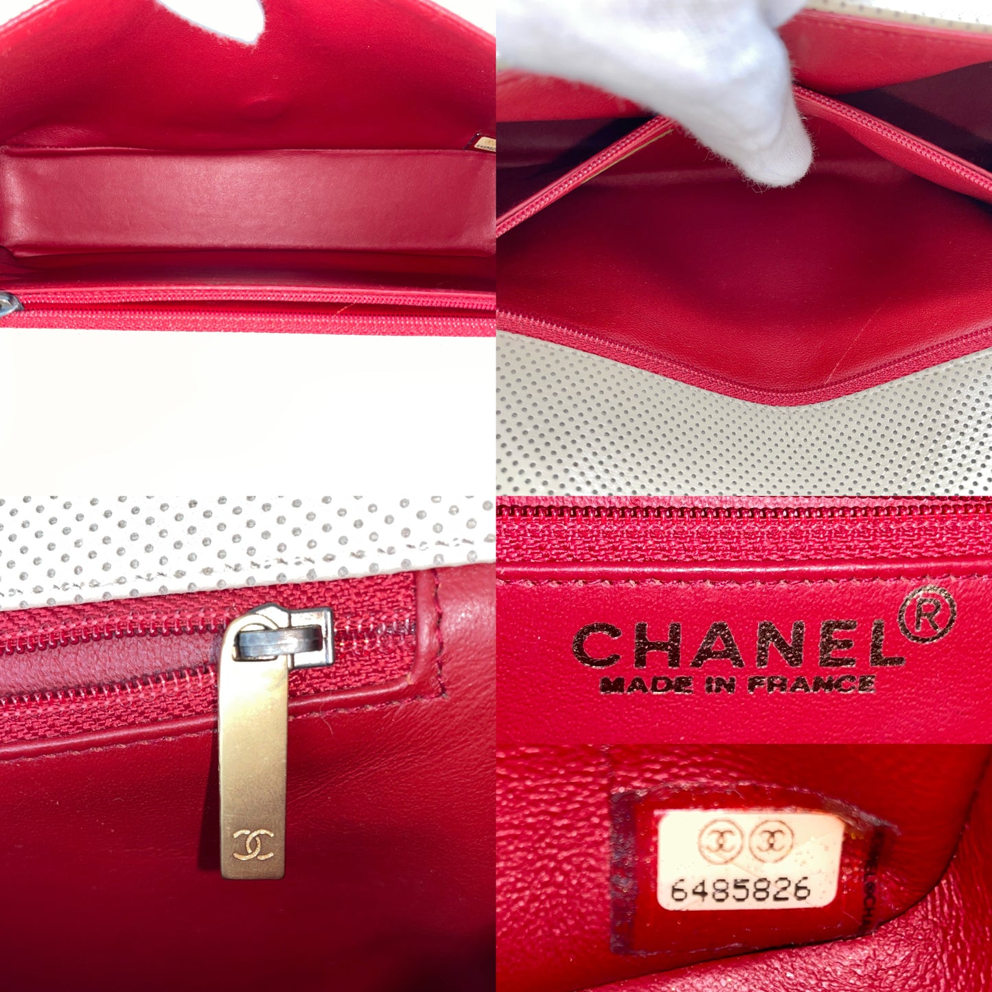 CHANEL ﾊﾟﾝﾁﾝｸﾞﾚｻﾞｰ ﾌﾗｯﾌﾟｼｮﾙﾀﾞｰﾊﾞｯｸﾞ ﾚｯﾄﾞ ﾍﾞｰｼﾞｭ