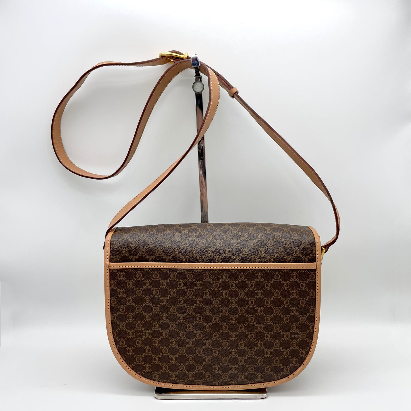 CELINE Macadam Crossbody Shoulder Flap Bag in Brown PVC/Leather