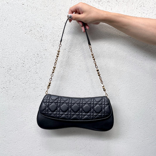 RARE☆☆☆CHRISTIAN DIOR Lamb Skin Leather Cannage Chain Shoulder Flapp Bag Black &amp; Gold