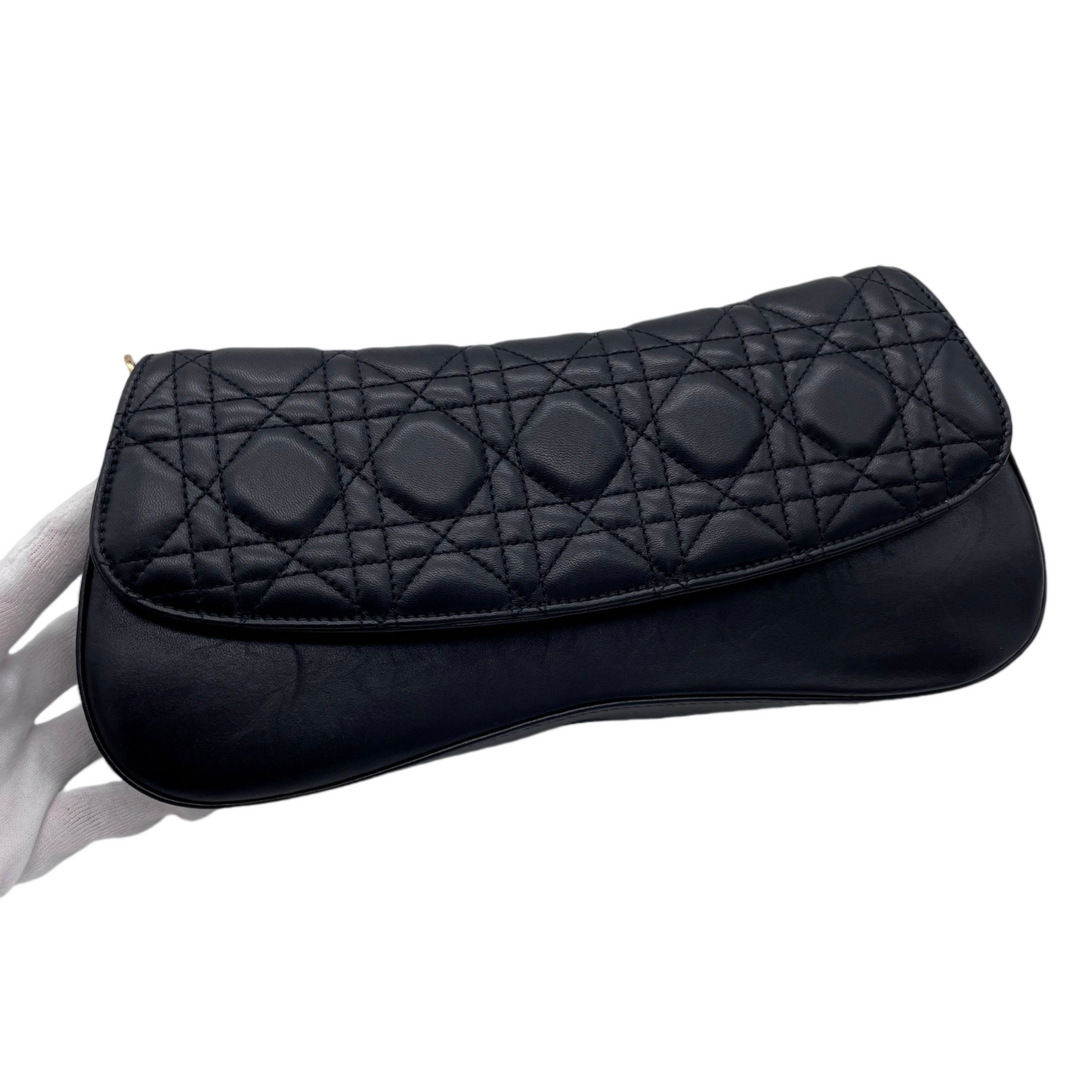 RARE☆☆☆CHRISTIAN DIOR Lamb Skin Leather Cannage Chain Shoulder Flapp Bag Black &amp; Gold