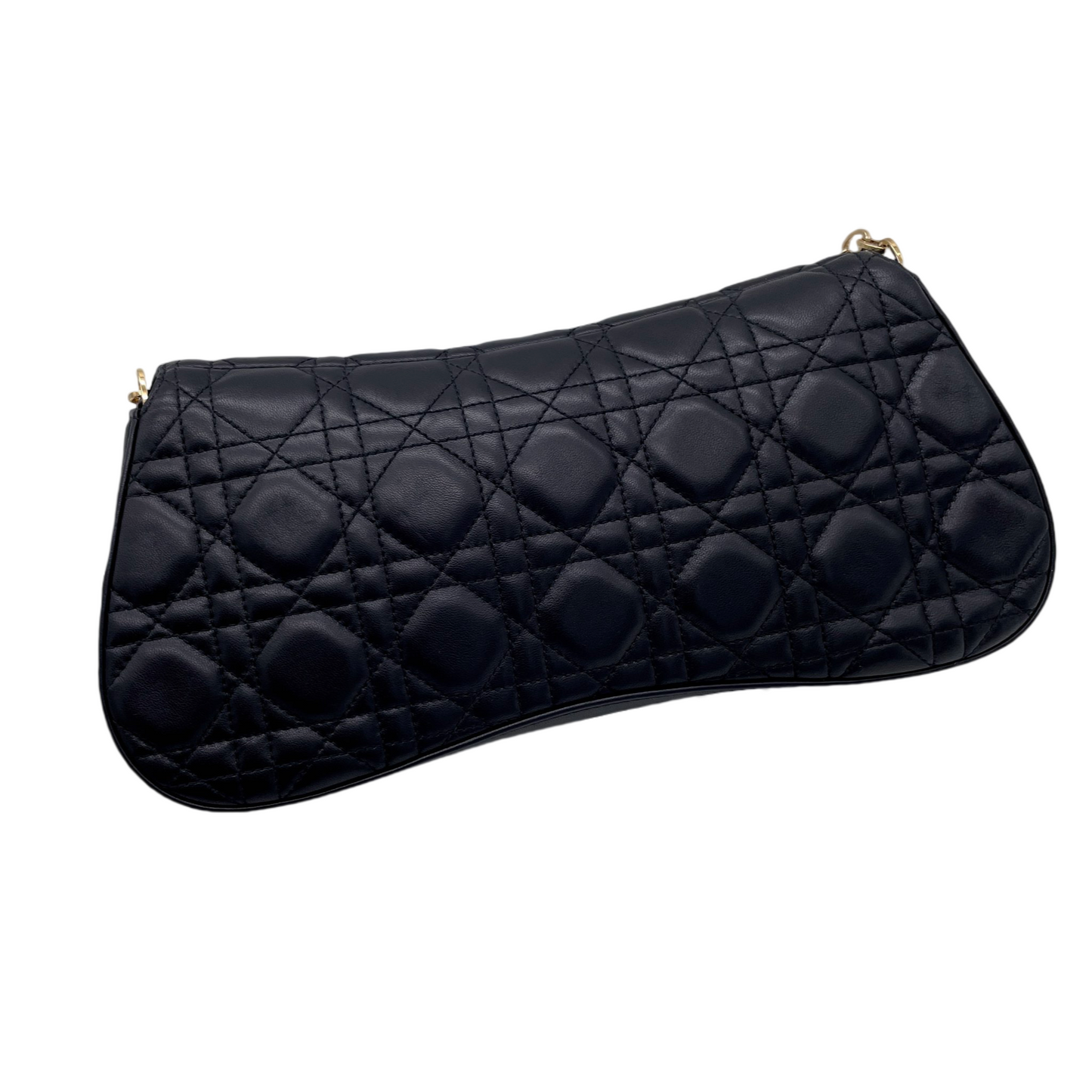 RARE☆☆☆CHRISTIAN DIOR Lamb Skin Leather Cannage Chain Shoulder Flapp Bag Black &amp; Gold