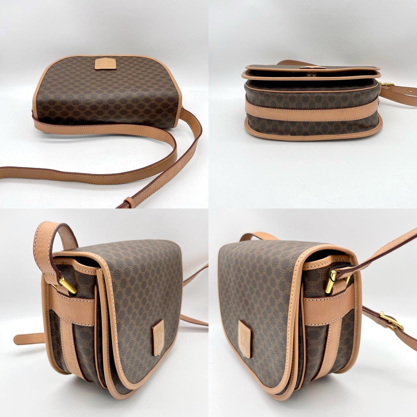 CELINE Macadam Crossbody Shoulder Flap Bag in Brown PVC/Leather