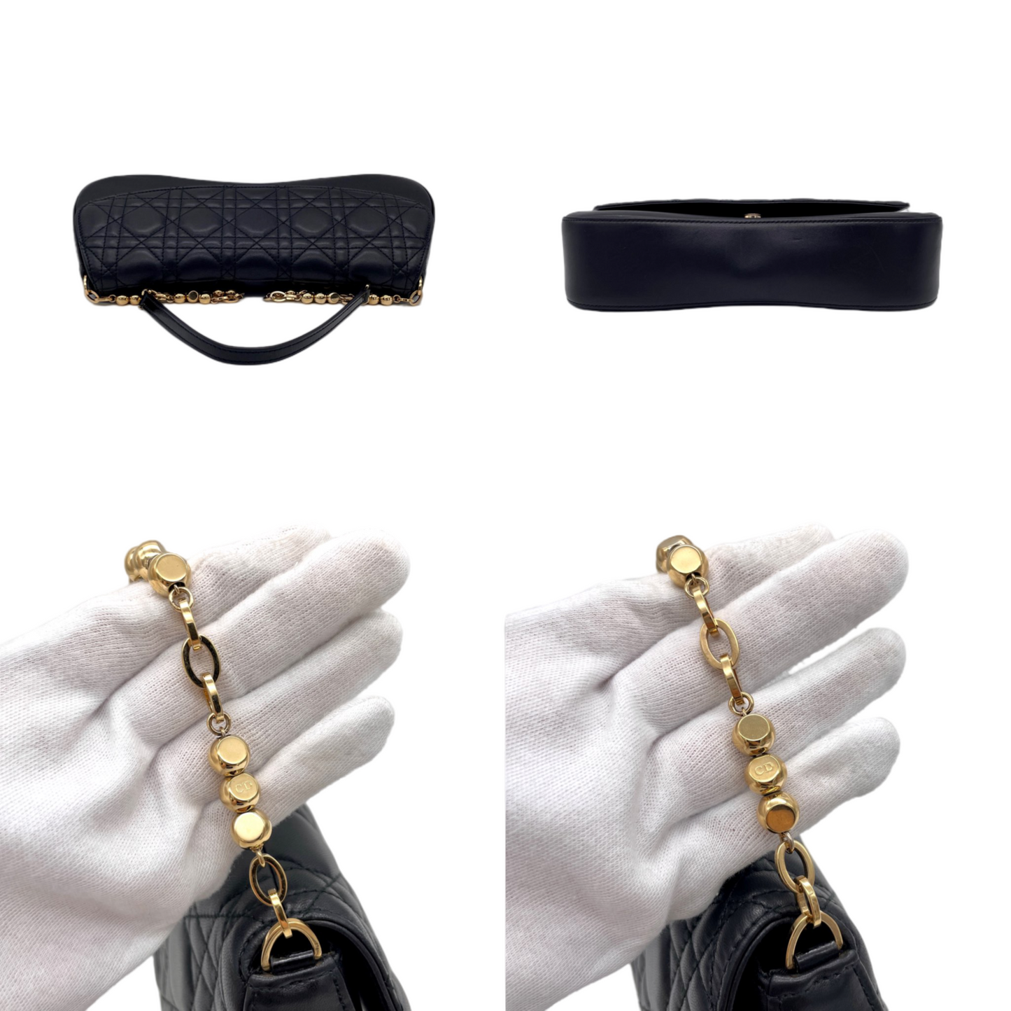 RARE☆☆☆CHRISTIAN DIOR Lamb Skin Leather Cannage Chain Shoulder Flapp Bag Black &amp; Gold