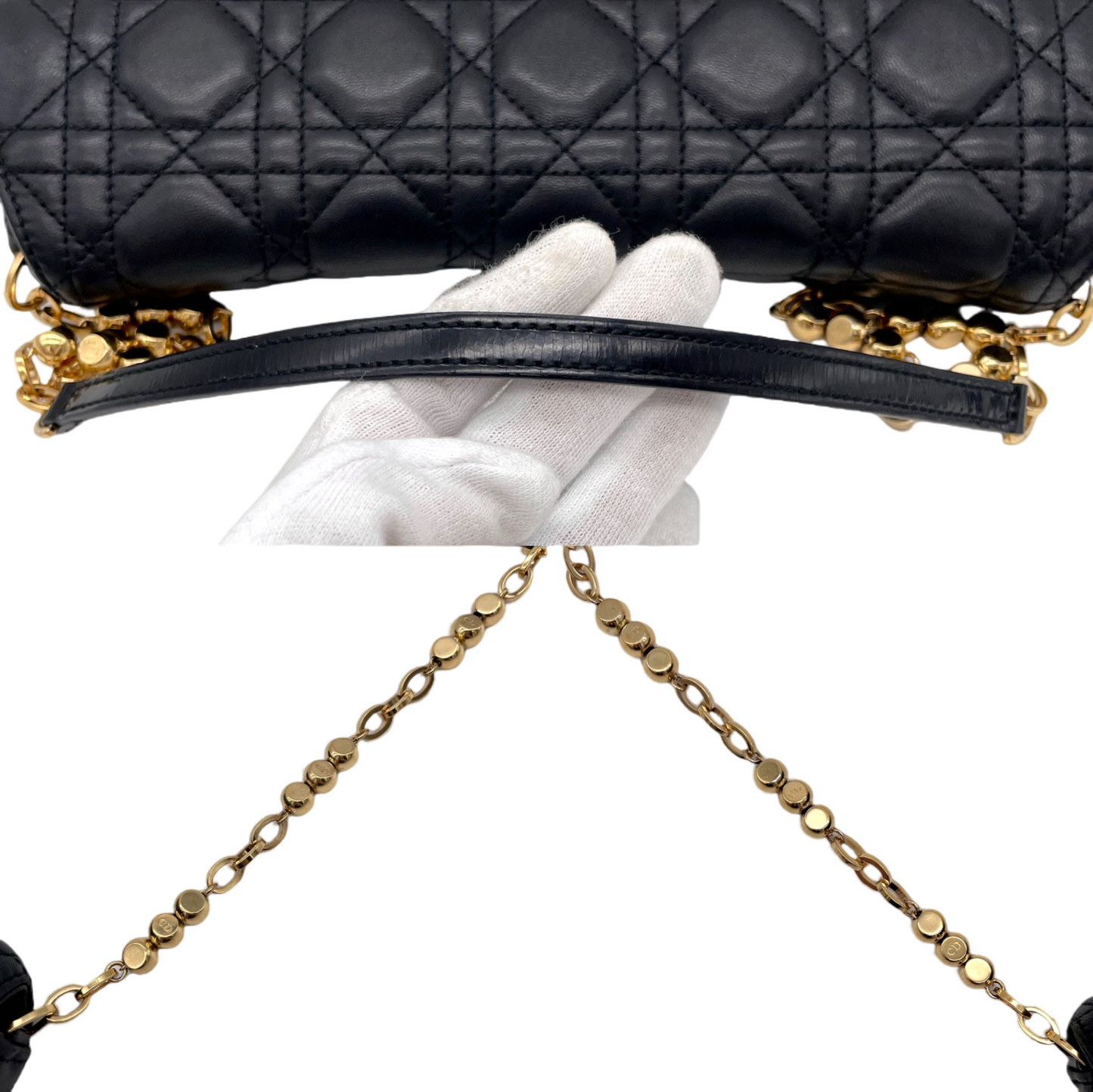RARE☆☆☆CHRISTIAN DIOR Lamb Skin Leather Cannage Chain Shoulder Flapp Bag Black &amp; Gold