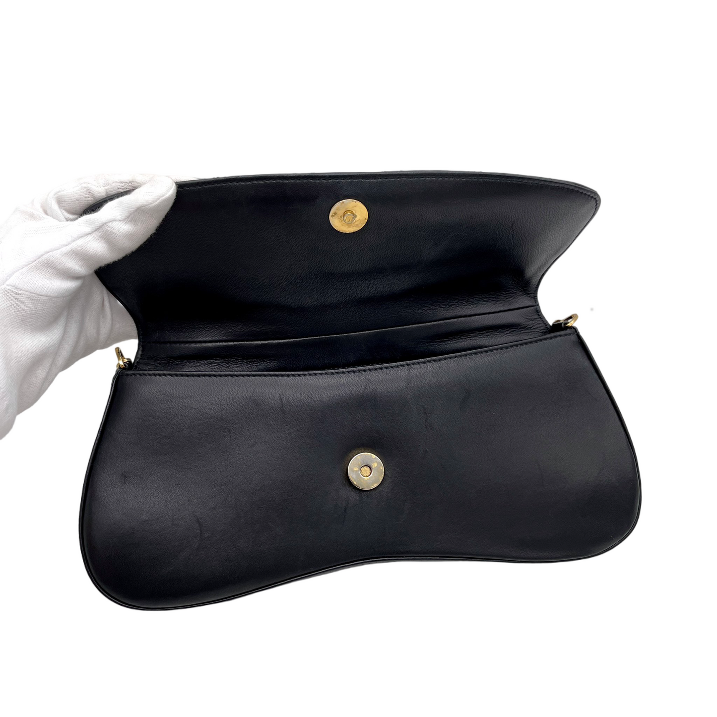 RARE☆☆☆CHRISTIAN DIOR Lamb Skin Leather Cannage Chain Shoulder Flapp Bag Black &amp; Gold