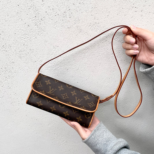 LOUIS VUITTON Monogram Pochette Twin PM M51854 Brown