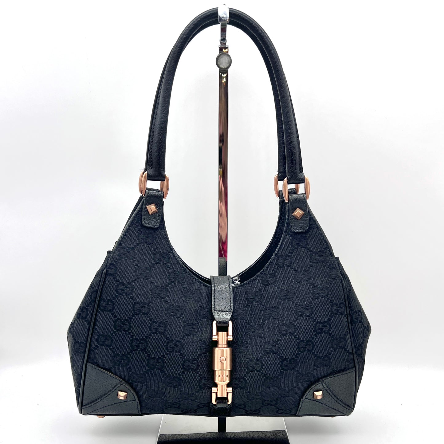 AUTH Pre-owned GUCCI Jackie 1961 Double Shoulder Bag Black GHW