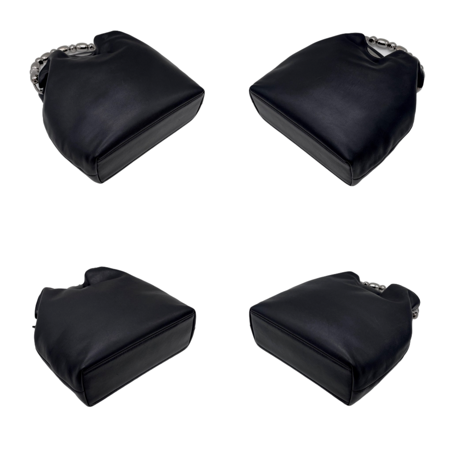 CHRISTIAN DIOR 2000 Preloved Malice Pearl Calf Skin Leather Pearls Handle Hand Bag Black &amp; Silver