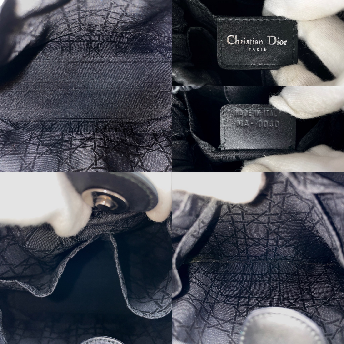 CHRISTIAN DIOR 2000 Preloved Malice Pearl Calf Skin Leather Pearls Handle Hand Bag Black &amp; Silver
