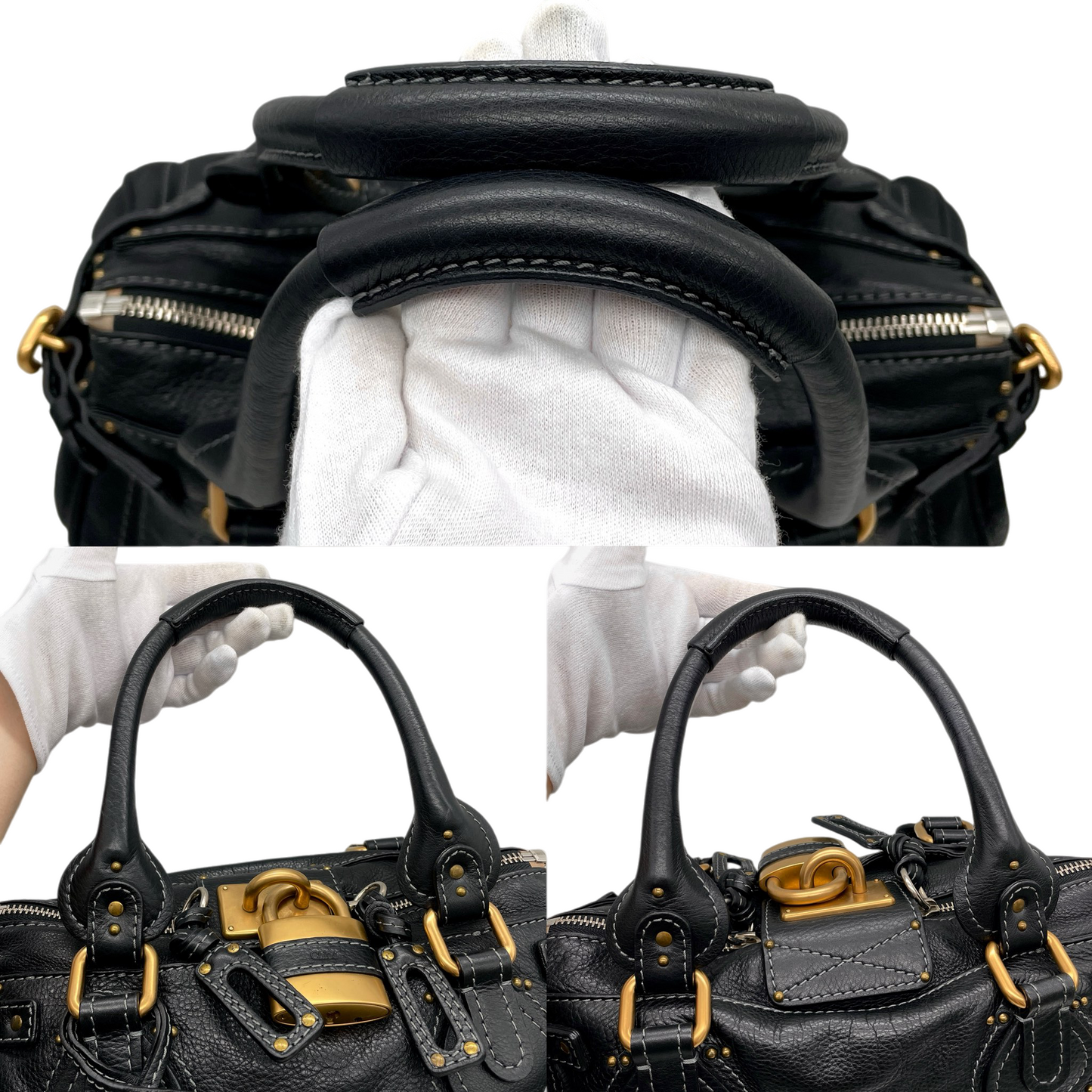RARE★★★★Chloé Leather Paddington Shoulder Bag Medium Black with Gold Hardware