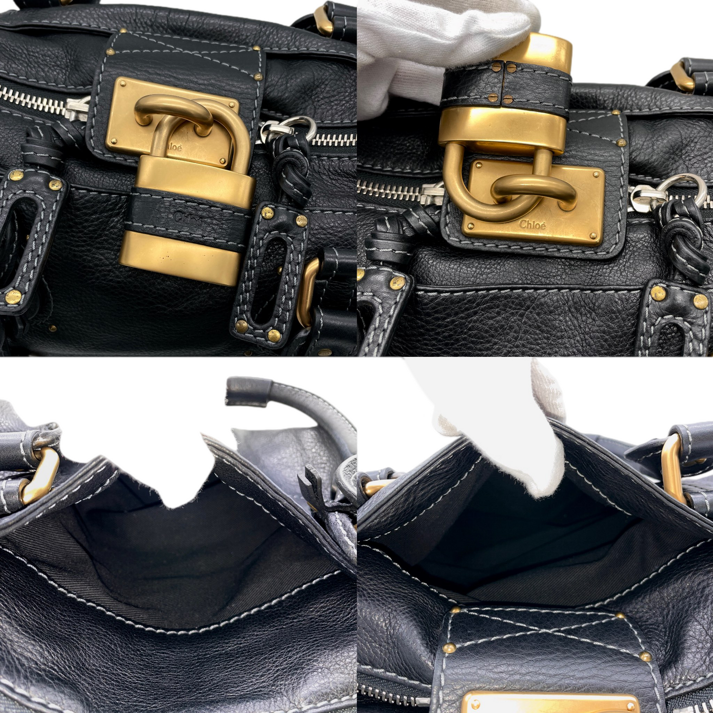 RARE★★★★Chloé Leather Paddington Shoulder Bag Medium Black with Gold Hardware