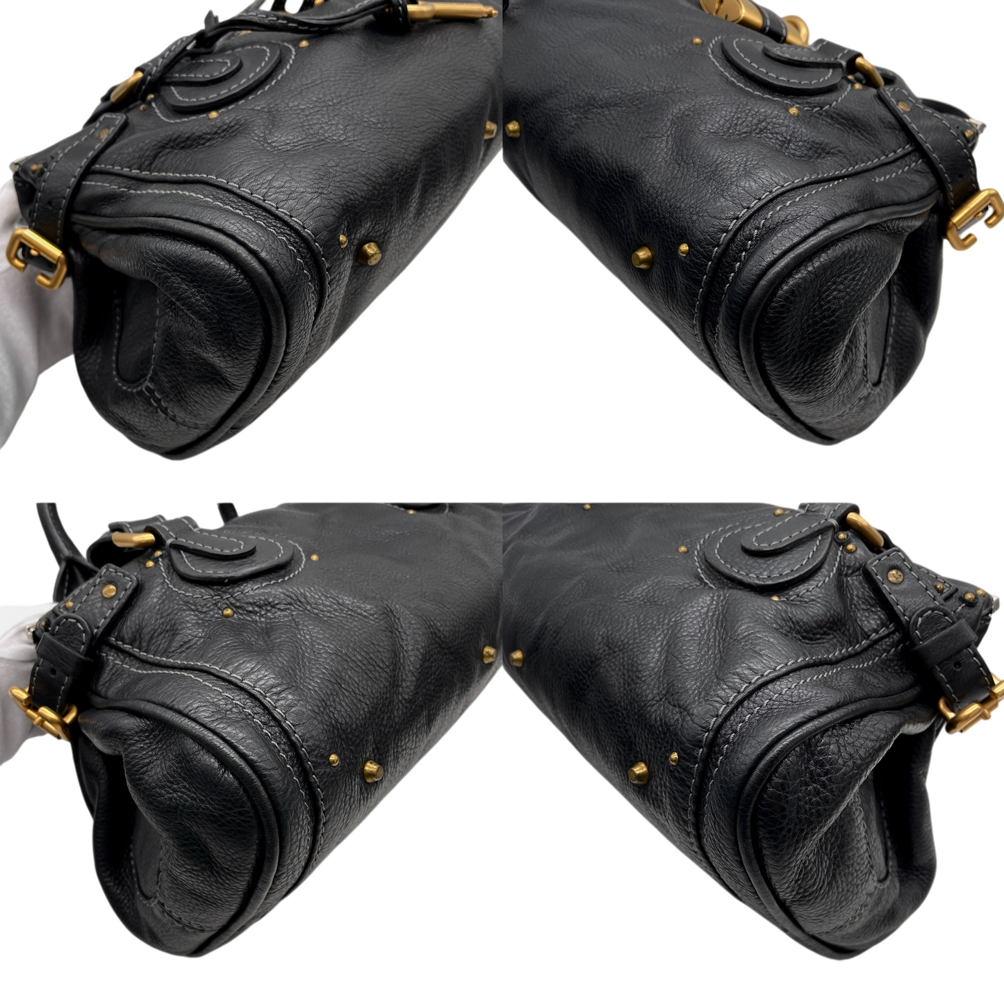 RARE★★★★Chloé Leather Paddington Shoulder Bag Medium Black with Gold Hardware