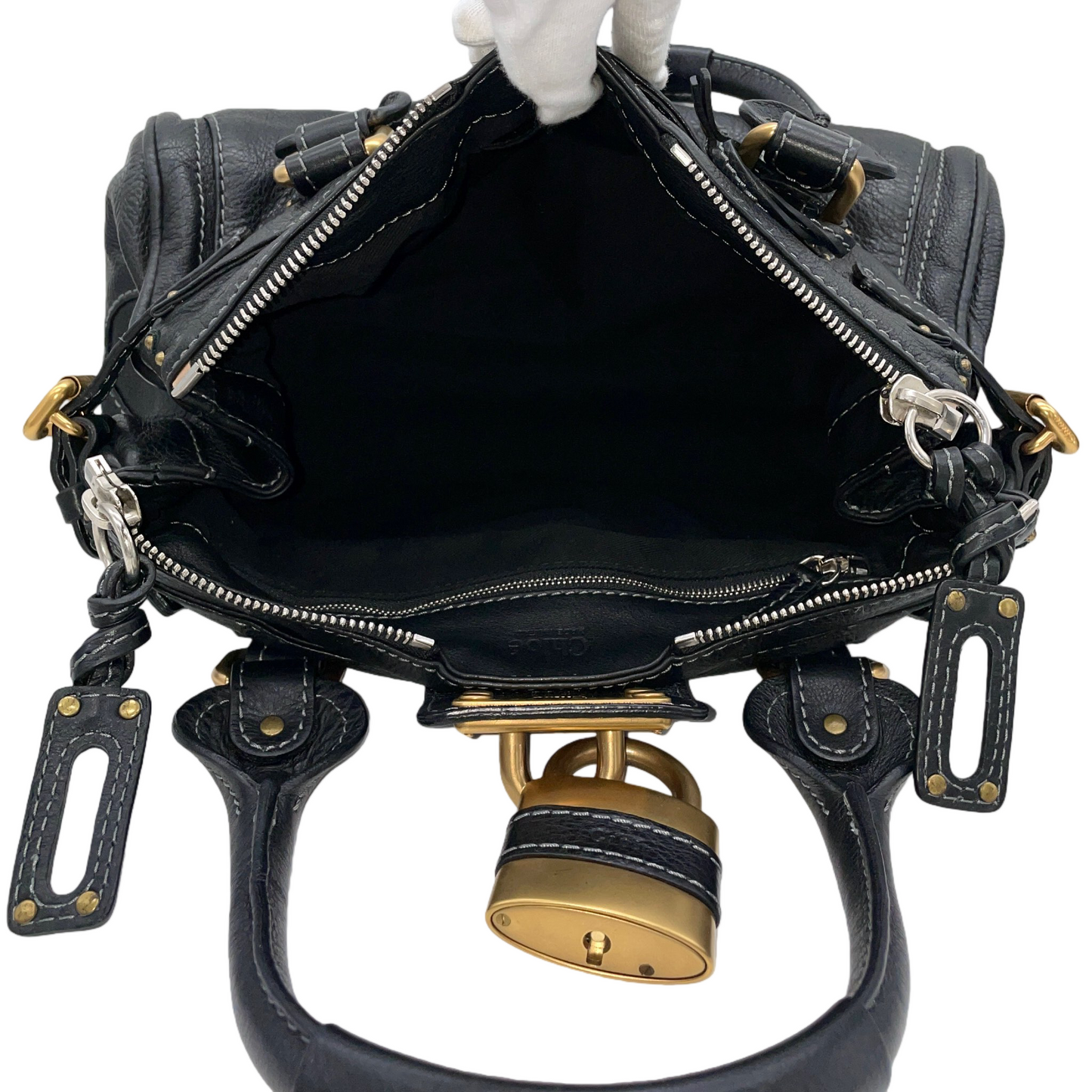 RARE★★★★Chloé Leather Paddington Shoulder Bag Medium Black with Gold Hardware