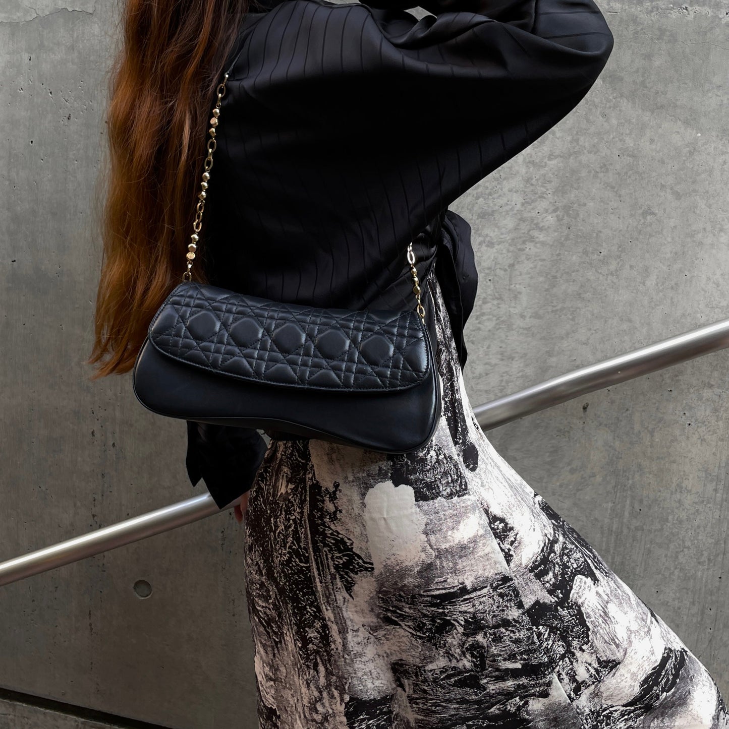 RARE☆☆☆CHRISTIAN DIOR Lamb Skin Leather Cannage Chain Shoulder Flapp Bag Black &amp; Gold