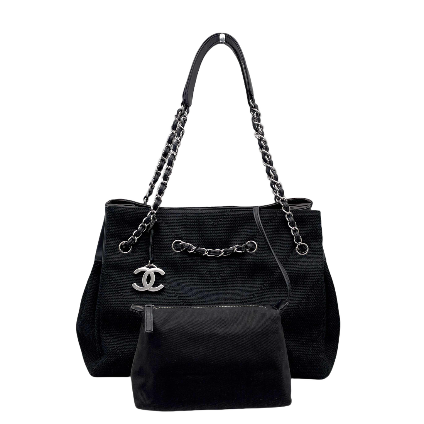 CHANEL V-stitch Coco Mark Canvas Chain Tote Bag