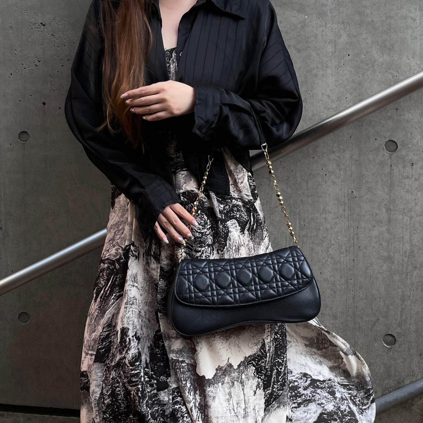 RARE☆☆☆CHRISTIAN DIOR Lamb Skin Leather Cannage Chain Shoulder Flapp Bag Black &amp; Gold