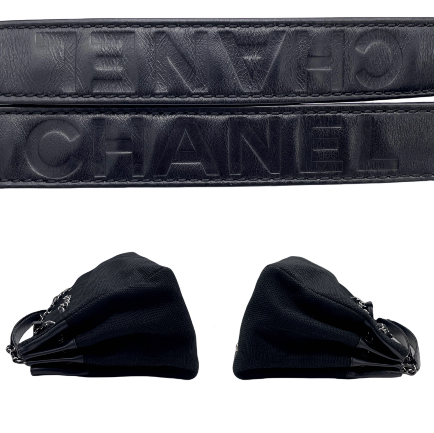 CHANEL V-stitch Coco Mark Canvas Chain Tote Bag