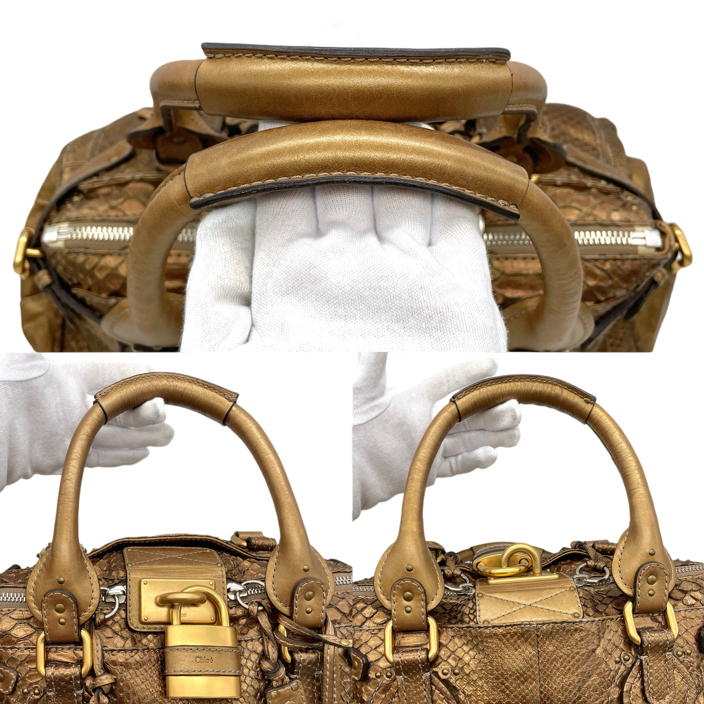 RARE★★★★Chloé 2008 Limited Edition Python and Leather Paddington Shoulder Bag Medium Gold