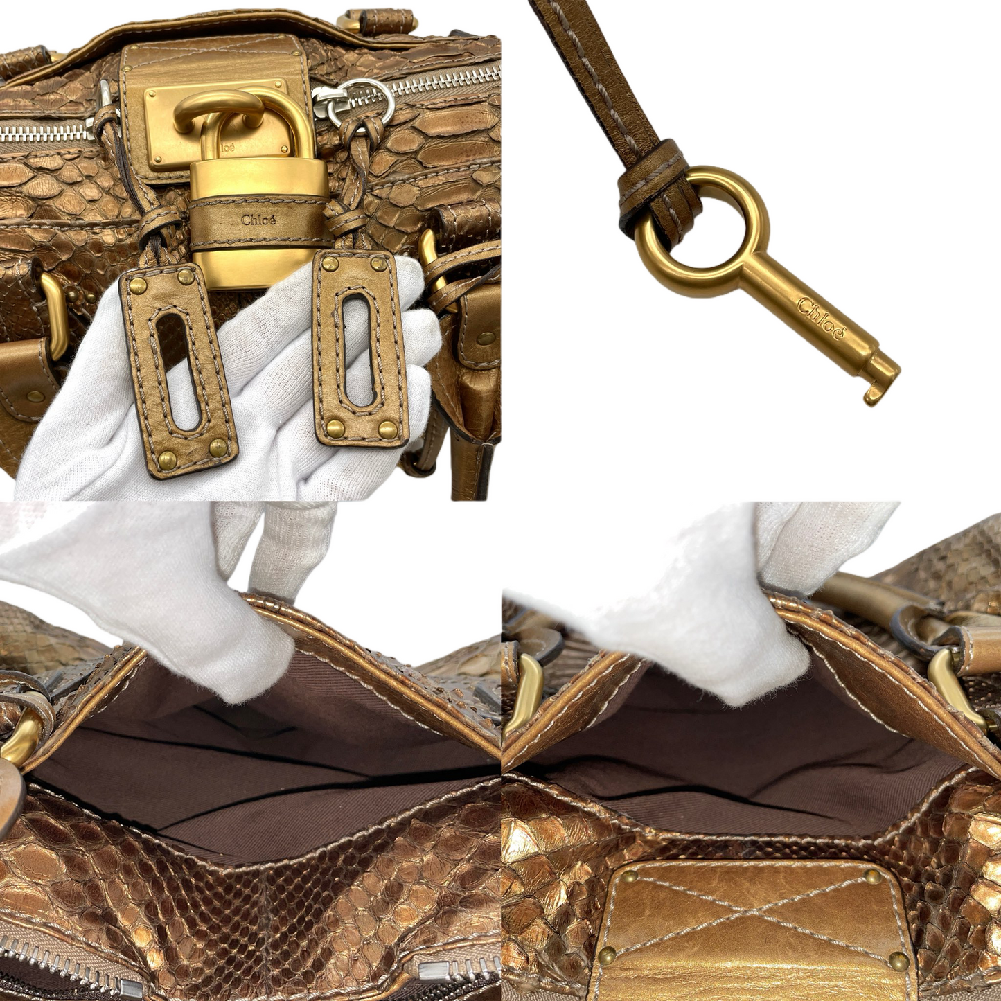 RARE★★★★Chloé 2008 Limited Edition Python and Leather Paddington Shoulder Bag Medium Gold