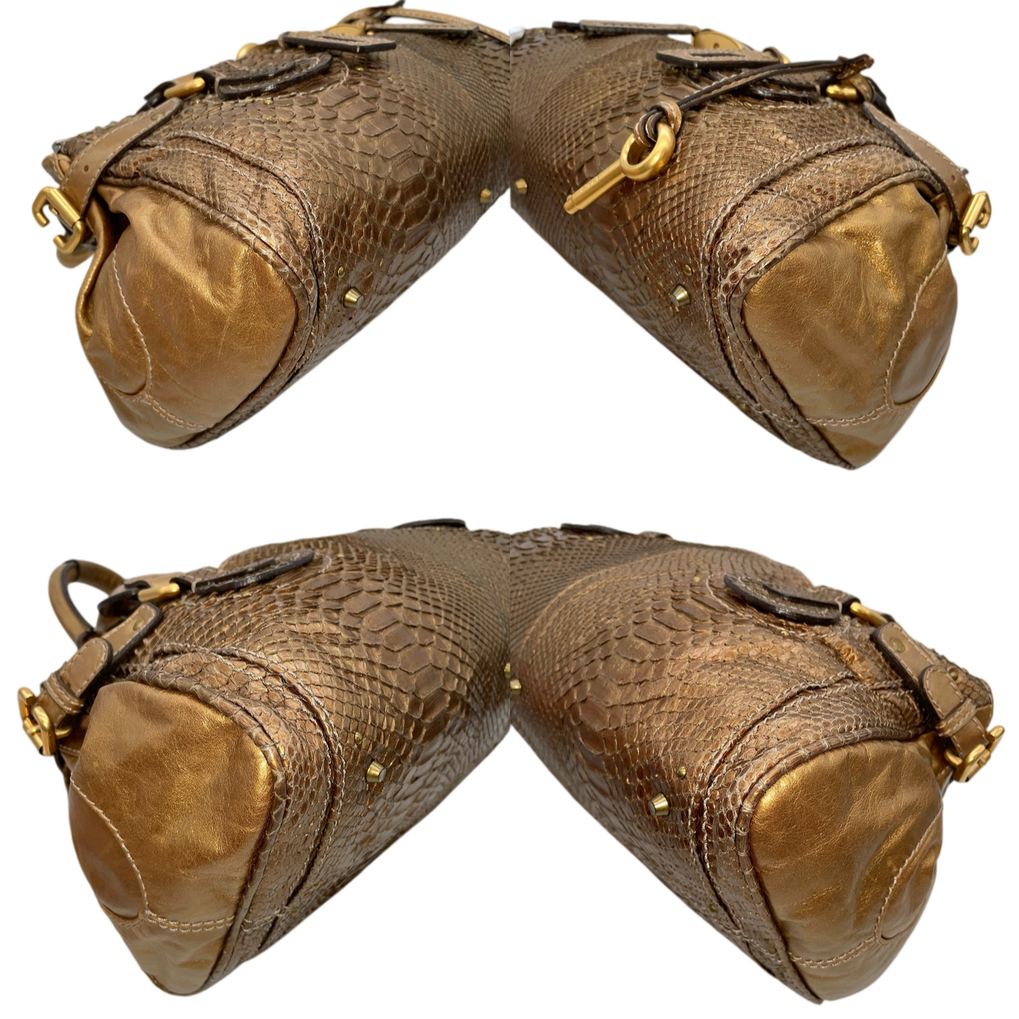 RARE★★★★Chloé 2008 Limited Edition Python and Leather Paddington Shoulder Bag Medium Gold