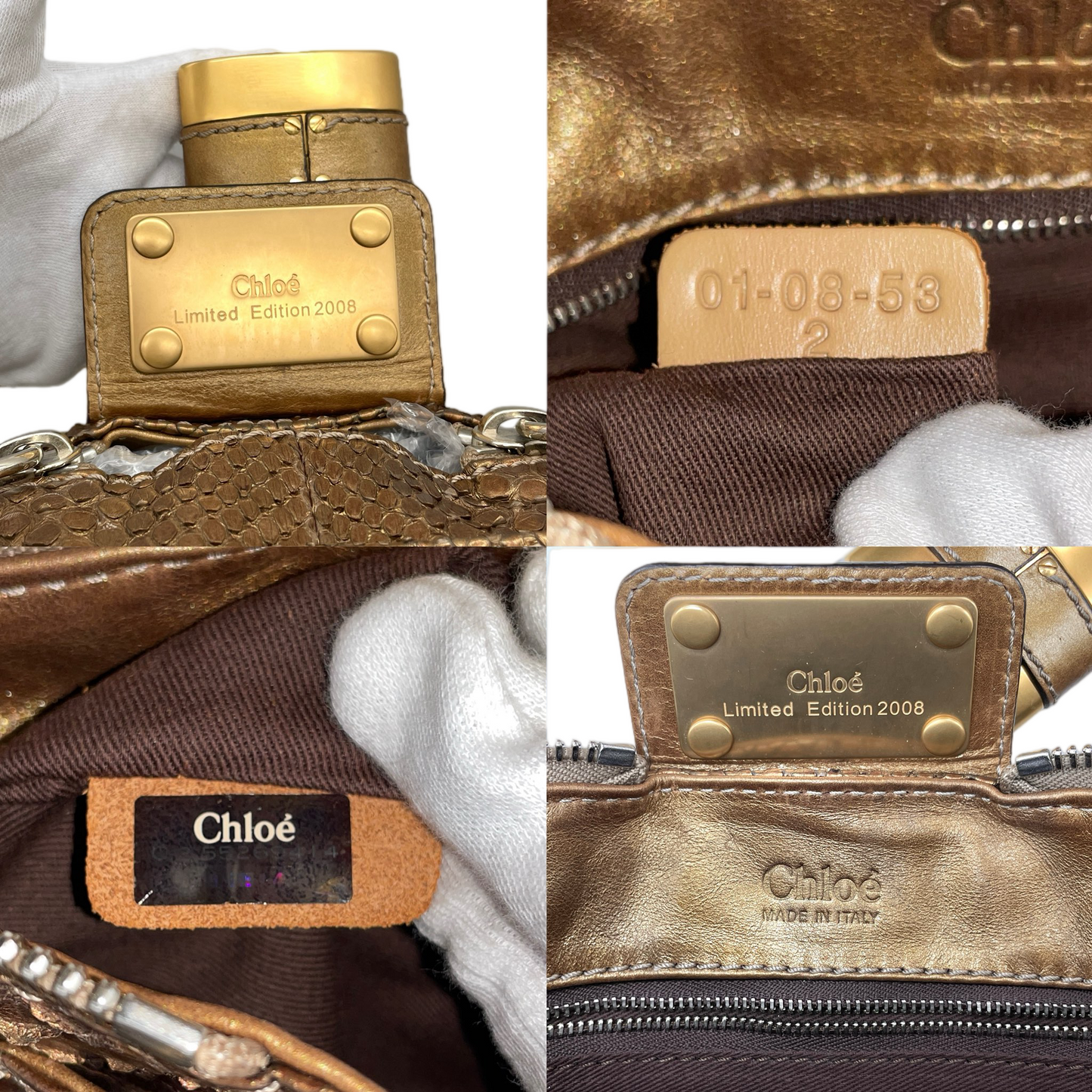 RARE★★★★Chloé 2008 Limited Edition Python and Leather Paddington Shoulder Bag Medium Gold