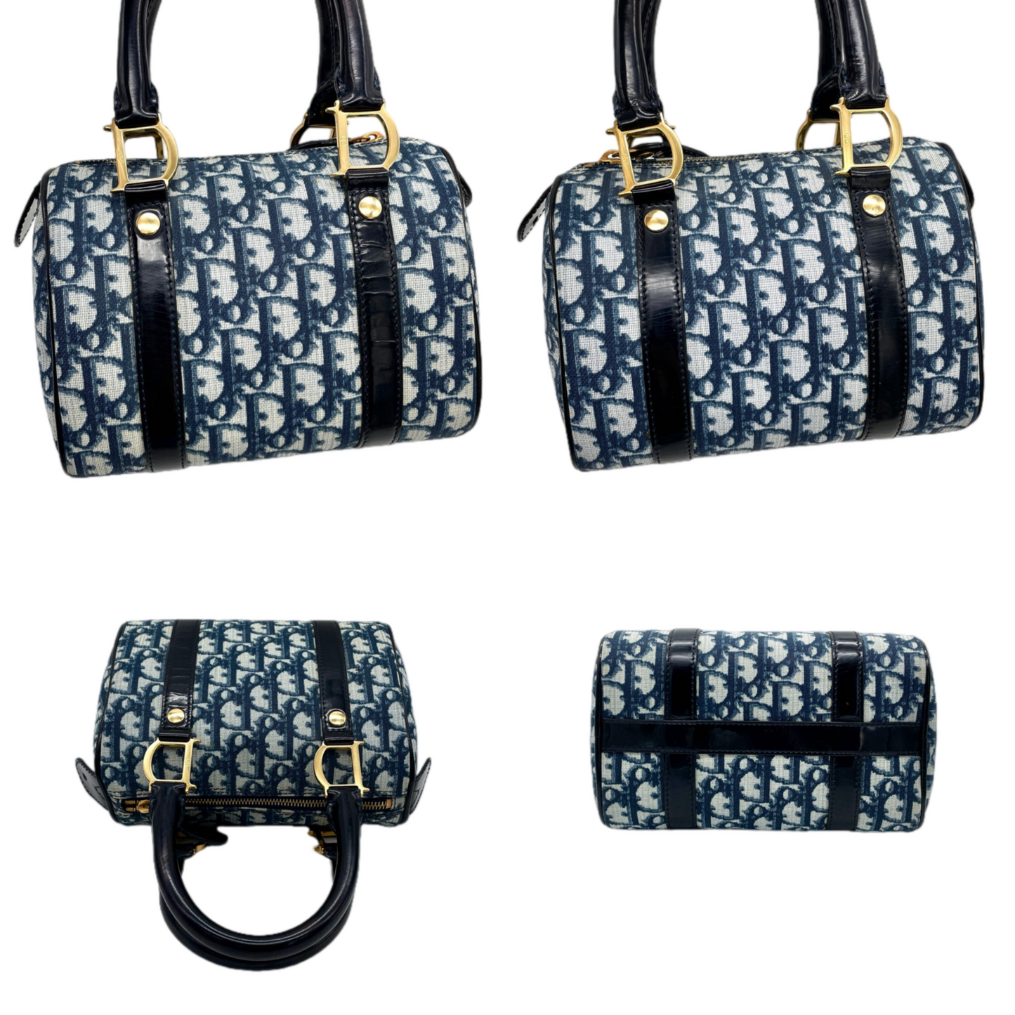 RARE☆☆☆CHRISTIAN DIOR 2002 Trotter PVC Mini Boston Hand Bag 20 cm Navy & Gold