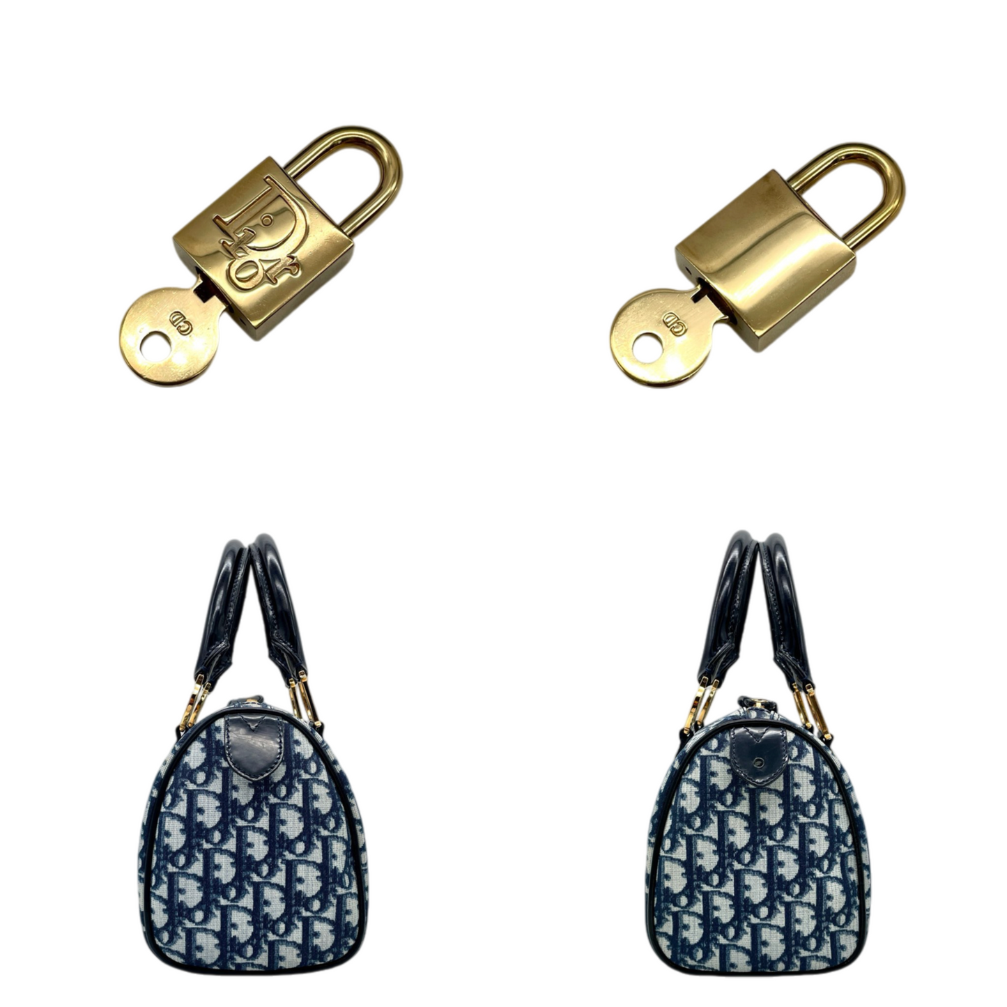 RARE☆☆☆CHRISTIAN DIOR 2002 Trotter PVC Mini Boston Hand Bag 20 cm Navy & Gold
