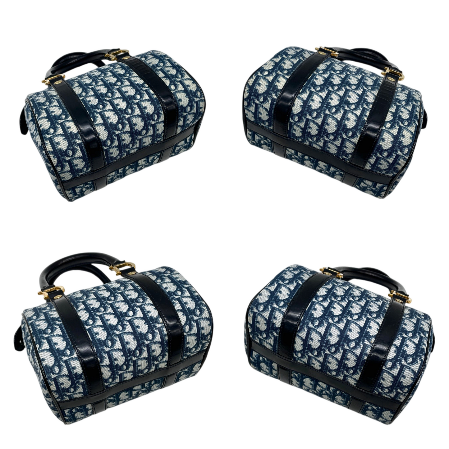 RARE☆☆☆CHRISTIAN DIOR 2002 Trotter PVC Mini Boston Hand Bag 20 cm Navy & Gold