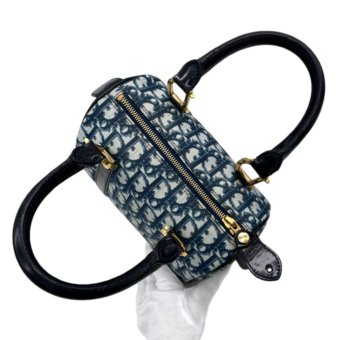 RARE☆☆☆CHRISTIAN DIOR 2002 Trotter PVC Mini Boston Hand Bag 20 cm Navy & Gold