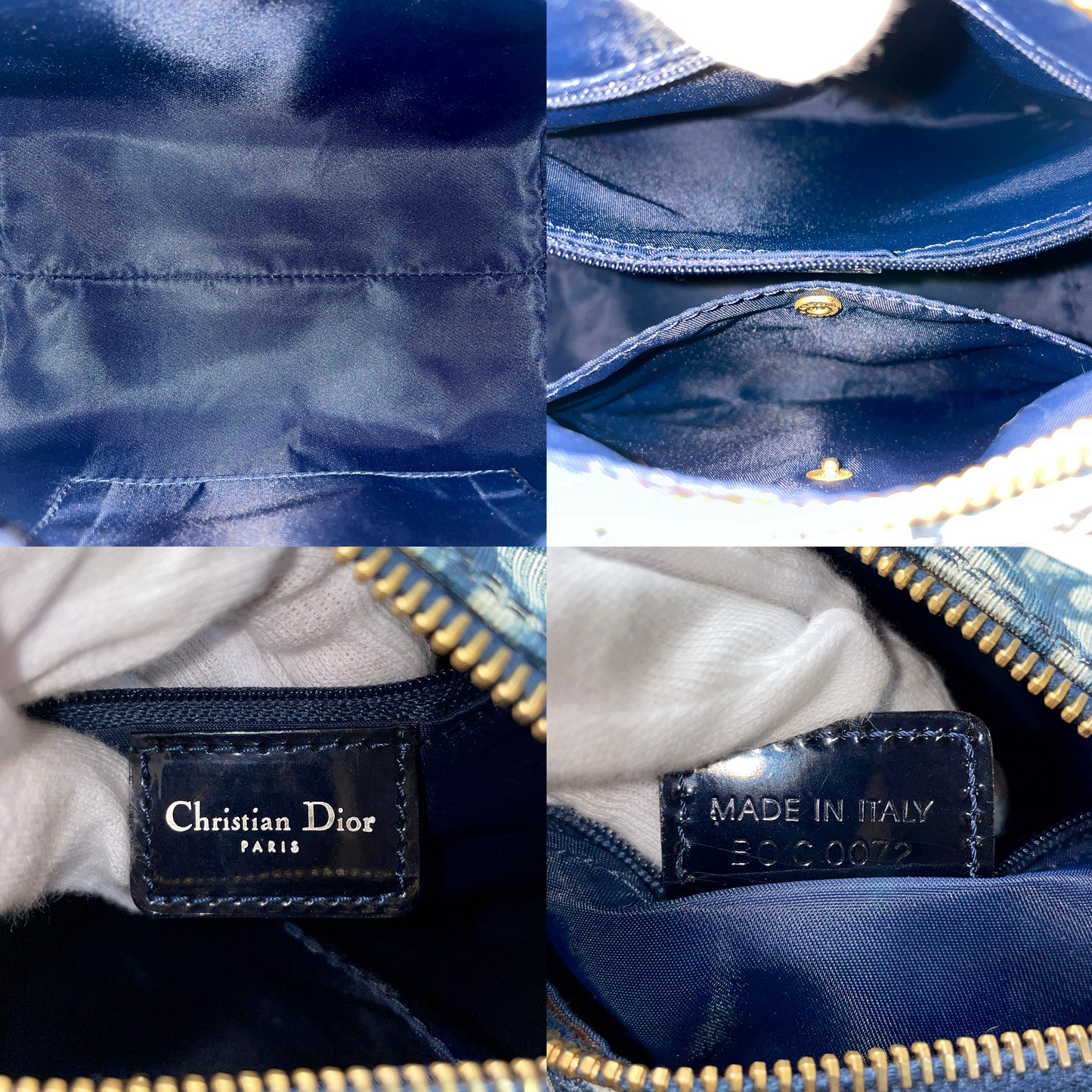 RARE☆☆☆CHRISTIAN DIOR 2002 Trotter PVC Mini Boston Hand Bag 20 cm Navy & Gold