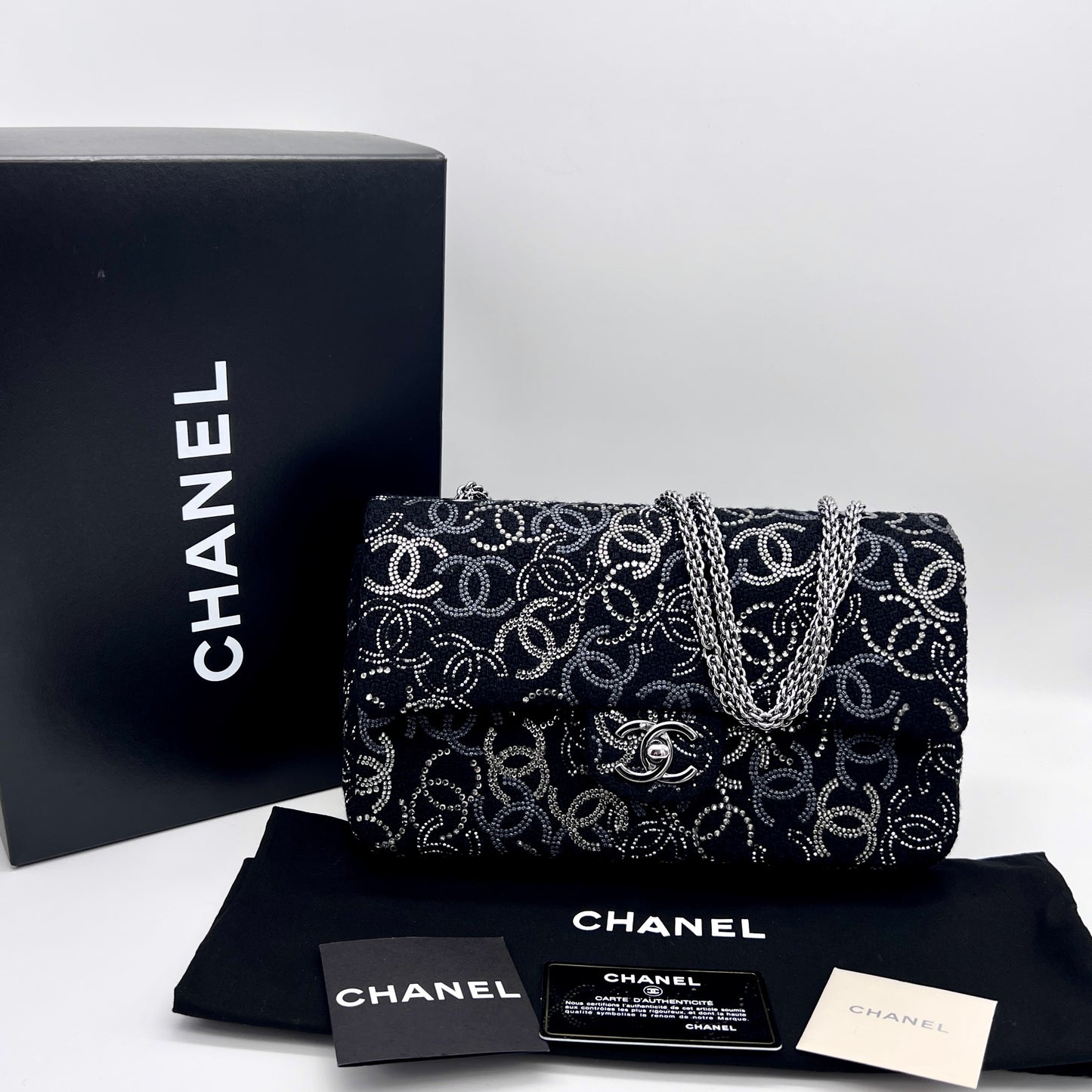 RARE☆☆☆☆☆☆CHANEL 09/10 Shanghai Autumn Collection Rhinestone Coco Mark Classic Flap Double Chain Shoulder Bag No. 13