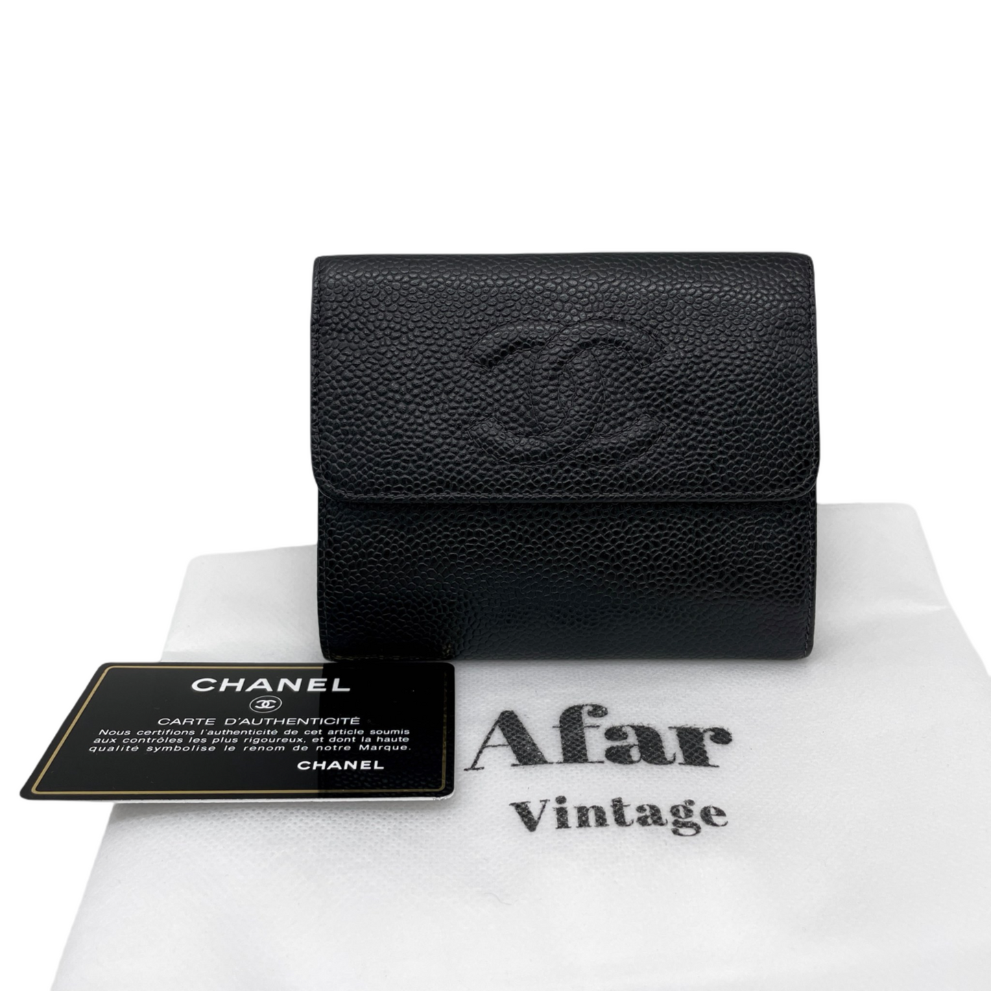 CHANEL CC LOGO Caviar Skin Leather Wallet Black