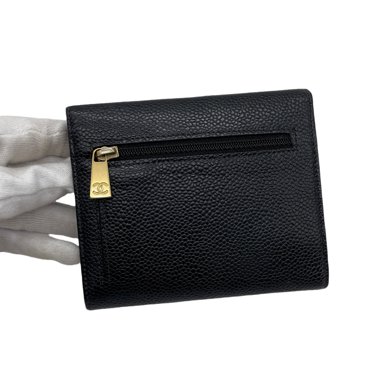 CHANEL CC LOGO Caviar Skin Leather Wallet Black