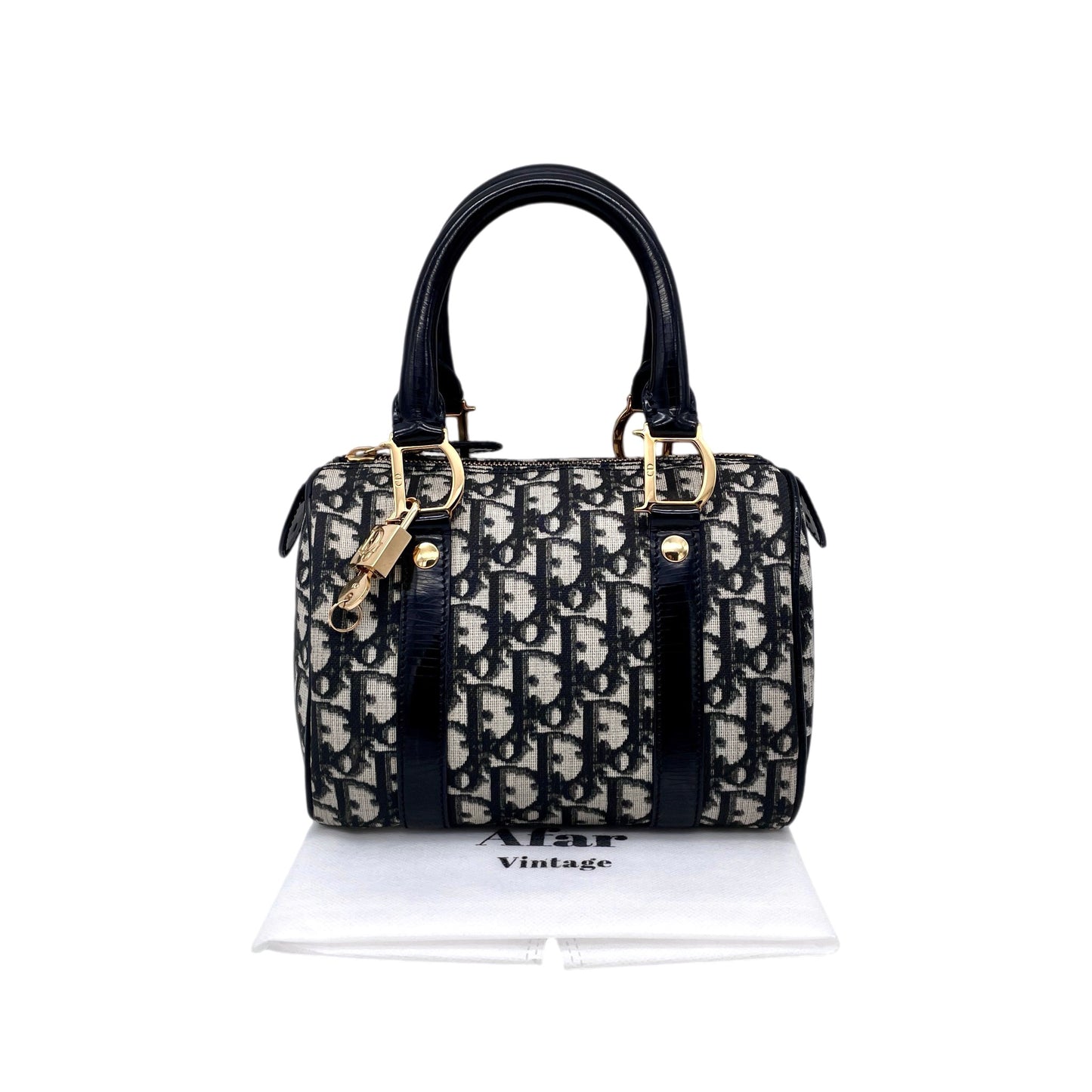 RARE☆☆☆CHRISTIAN DIOR 2002 Trotter PVC Mini Boston Handbag 20cm Black & Gold