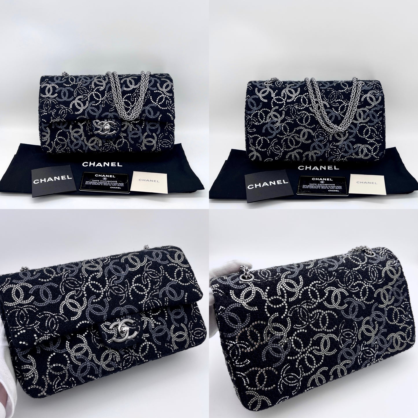 RARE☆☆☆☆☆☆CHANEL 09/10上海秋ｺﾚｸｼｮﾝ ﾗｲﾝｽﾄｰﾝ ｺｺﾏｰｸ ｸﾗｼｯｸﾌﾗｯﾌﾟ ﾀﾞﾌﾞﾙﾁｪｰﾝｼｮﾙﾀﾞｰﾊﾞｯｸﾞ 13番台