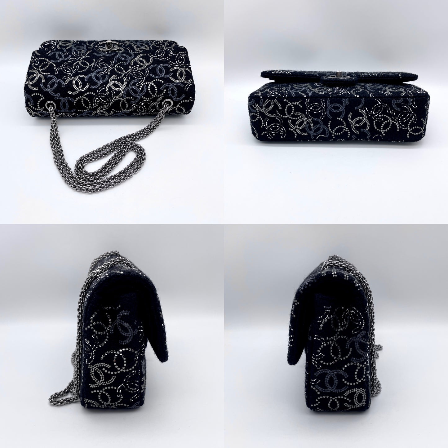 RARE☆☆☆☆☆☆CHANEL 09/10上海秋ｺﾚｸｼｮﾝ ﾗｲﾝｽﾄｰﾝ ｺｺﾏｰｸ ｸﾗｼｯｸﾌﾗｯﾌﾟ ﾀﾞﾌﾞﾙﾁｪｰﾝｼｮﾙﾀﾞｰﾊﾞｯｸﾞ 13番台