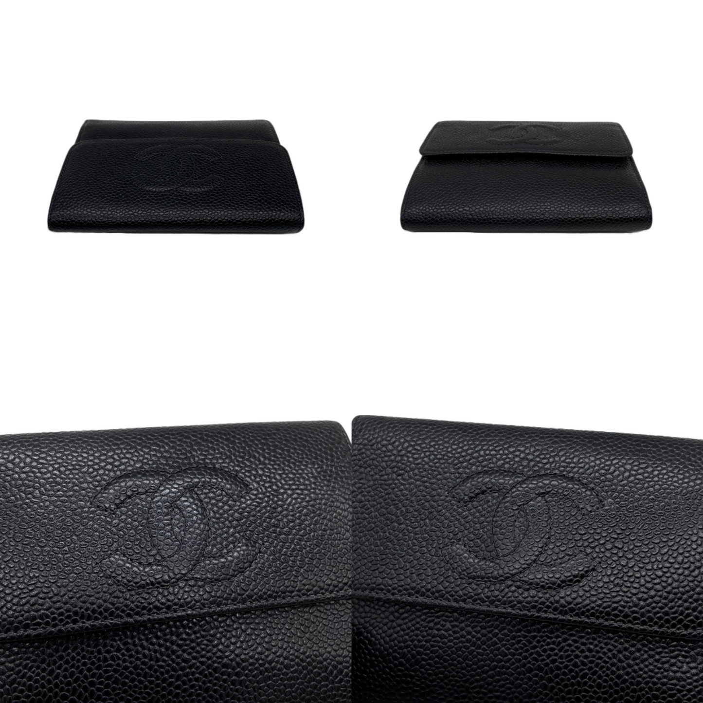 CHANEL CC LOGO Caviar Skin Leather Wallet Black