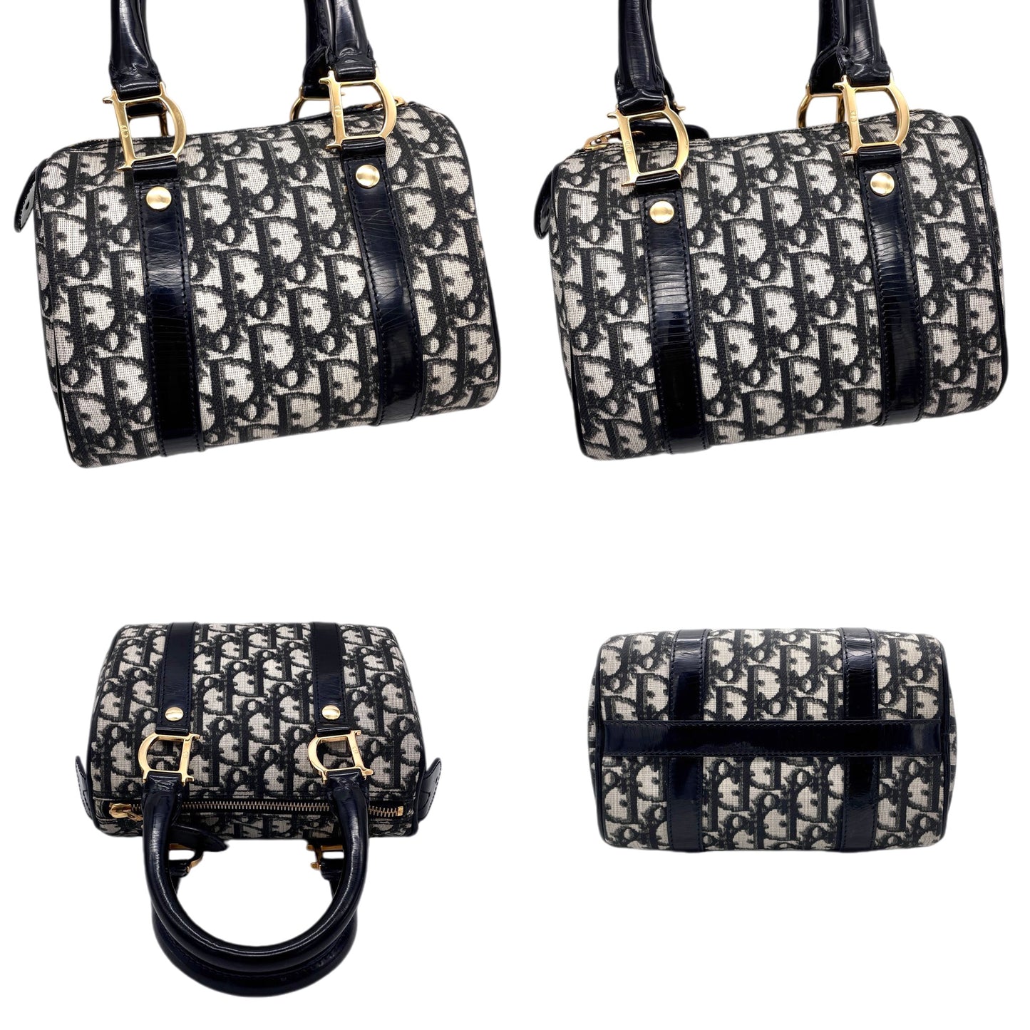 RARE☆☆☆CHRISTIAN DIOR 2002 Trotter PVC Mini Boston Handbag 20cm Black & Gold