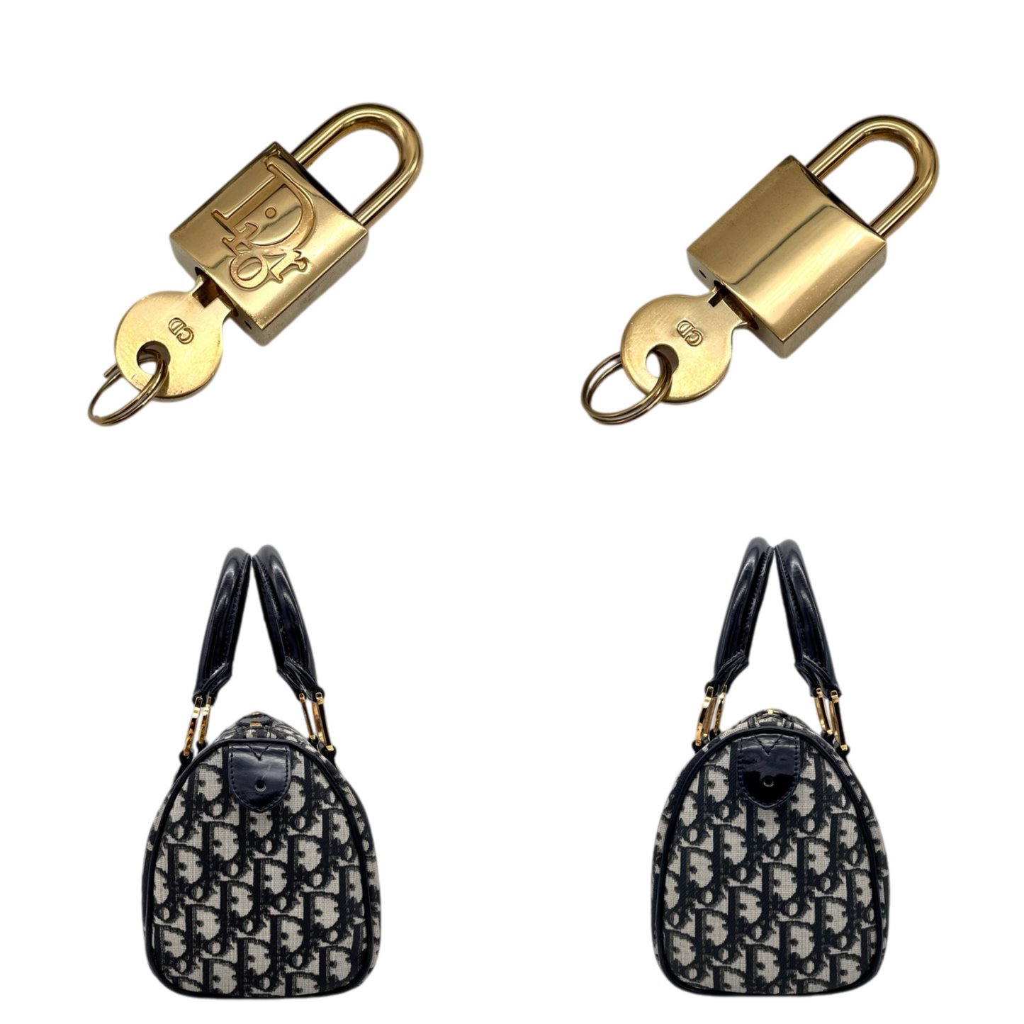 RARE☆☆☆CHRISTIAN DIOR 2002 Trotter PVC Mini Boston Handbag 20cm Black & Gold