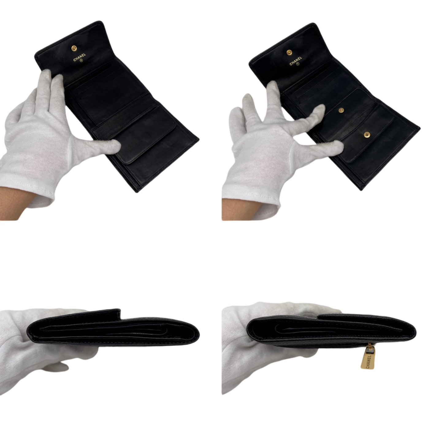 CHANEL CC LOGO Caviar Skin Leather Wallet Black