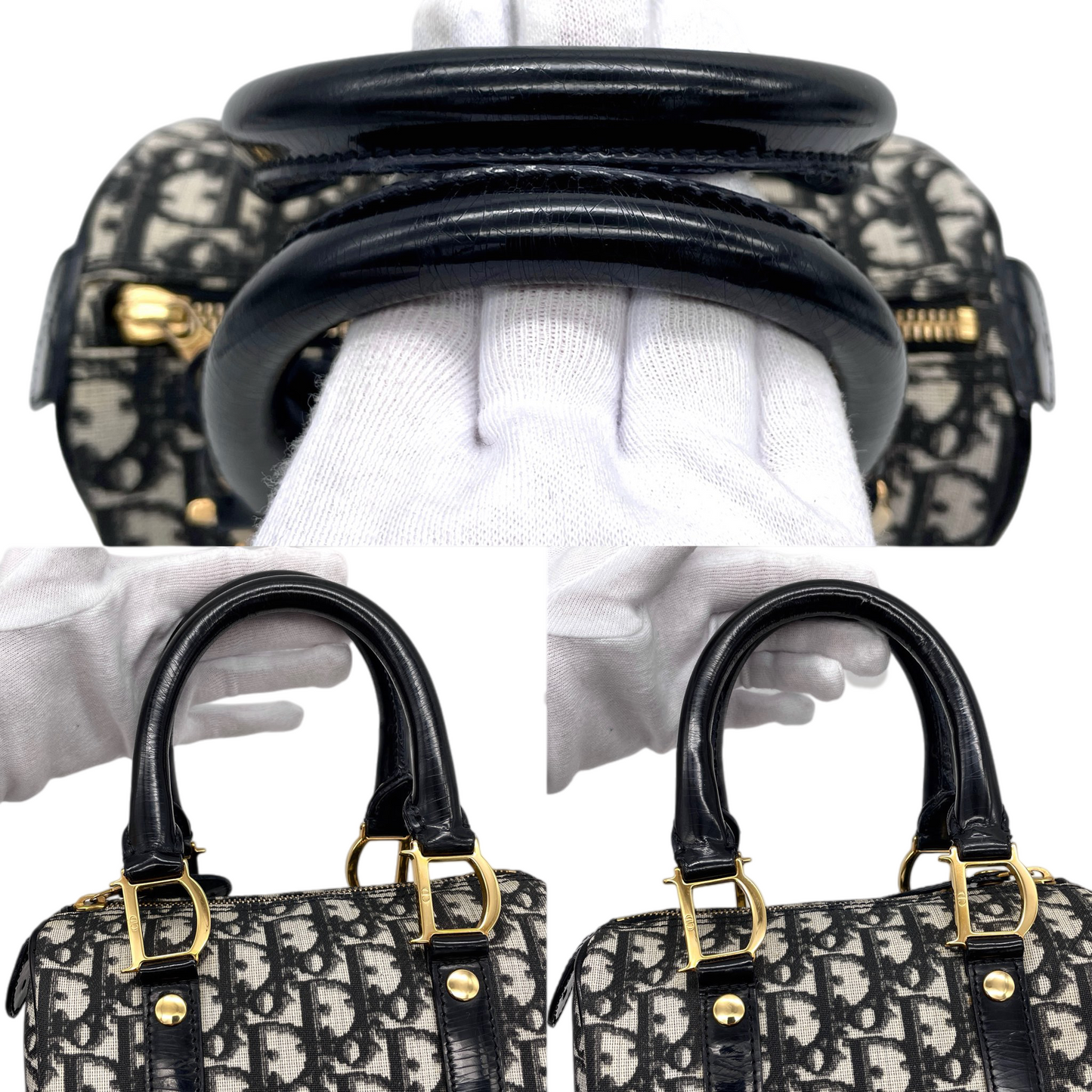 RARE☆☆☆CHRISTIAN DIOR 2002 Trotter PVC Mini Boston Handbag 20cm Black & Gold